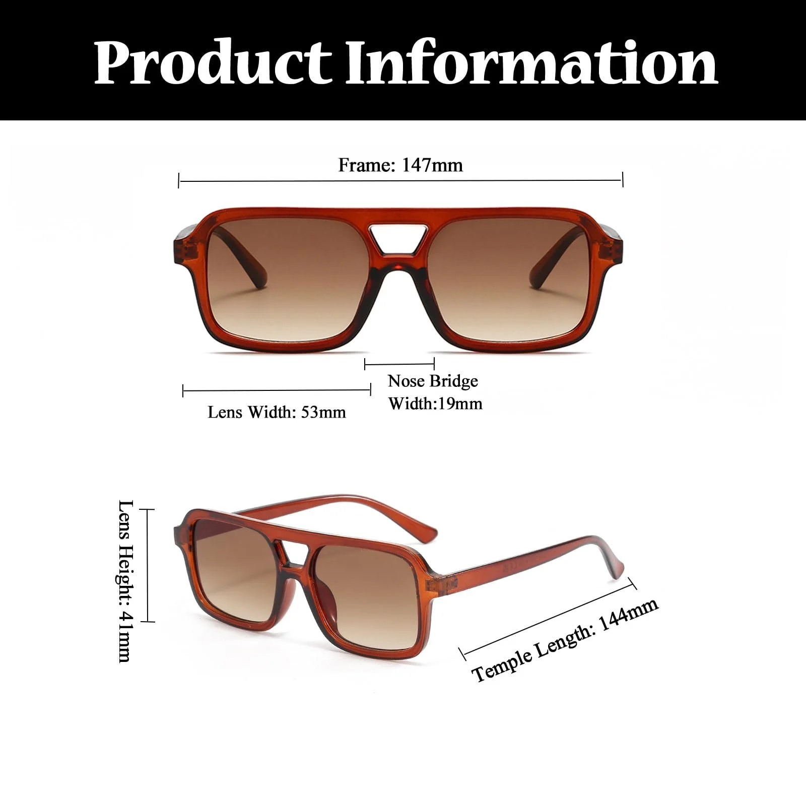 Сонцезахисні окуляри Авіатори LJCZKA Ретро Класичні 70-х Плоскі Квадратні з Подвійним Містком з UV400 Захистом, фото №3