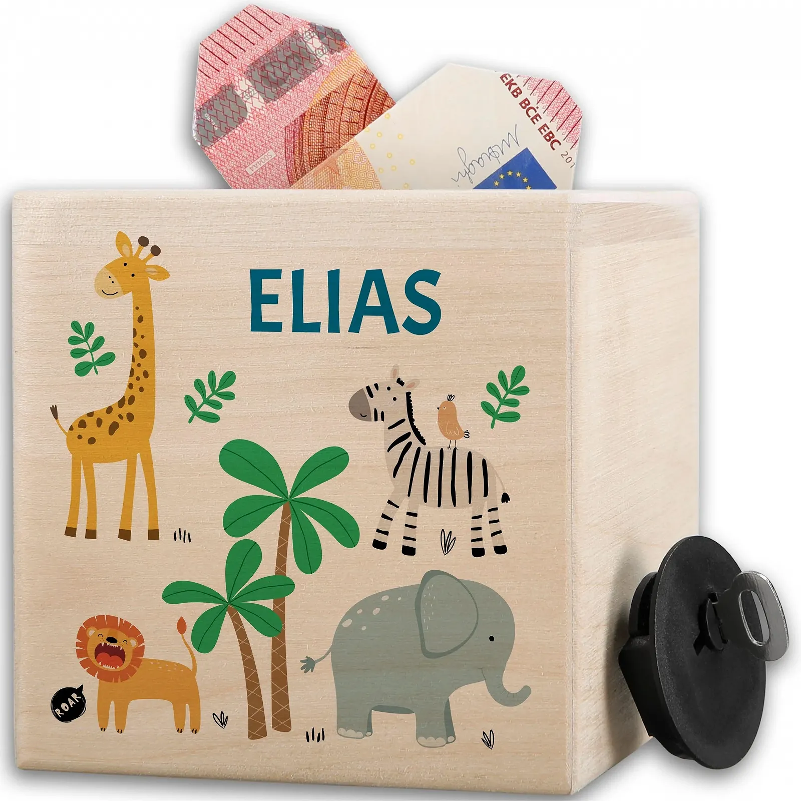 Скарбничка дерев'яна Animals Zoo з замком та ключем, фото №1