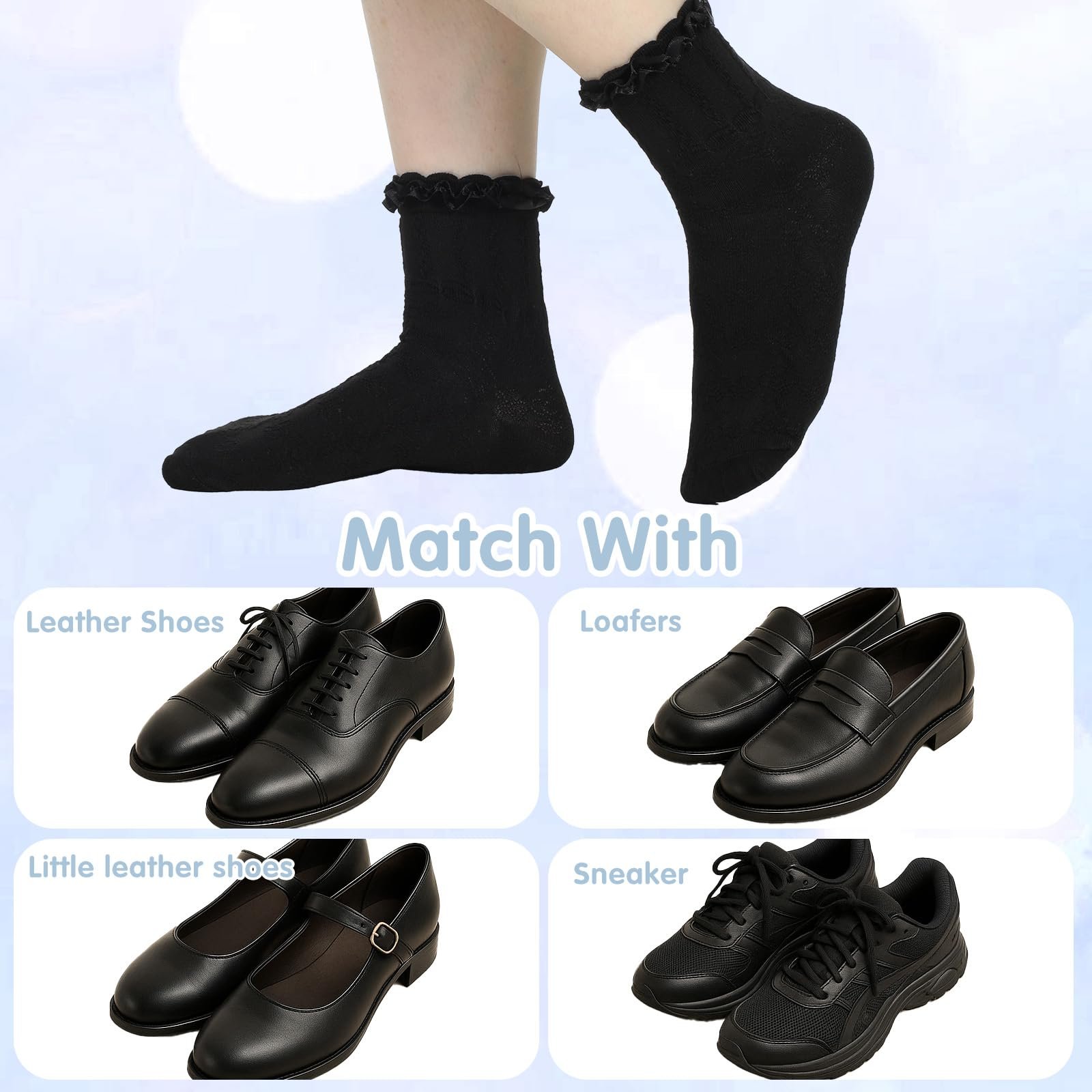 Носки с рюшами Белые, Lacs, Носки с рюшами, Дышащие дирндль носки, Хлопок, Элегантные носки принцессы, фото №3