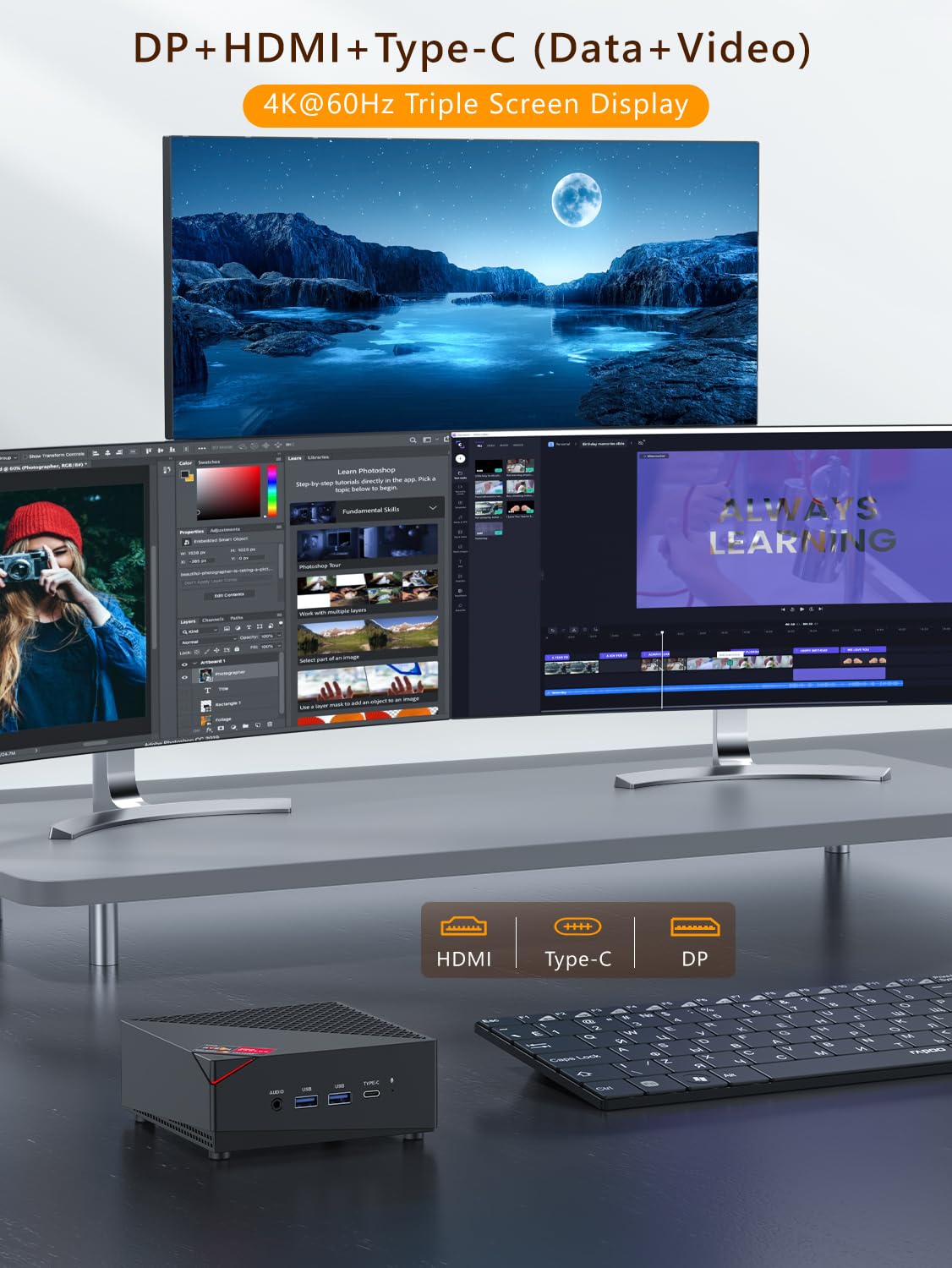 Mini ПК NiPoGi AM06 PRO AMD Ryzen 5 5500U 32GB RAM, 512GB M.2 NVMe SSD 4K UHD, фото №5