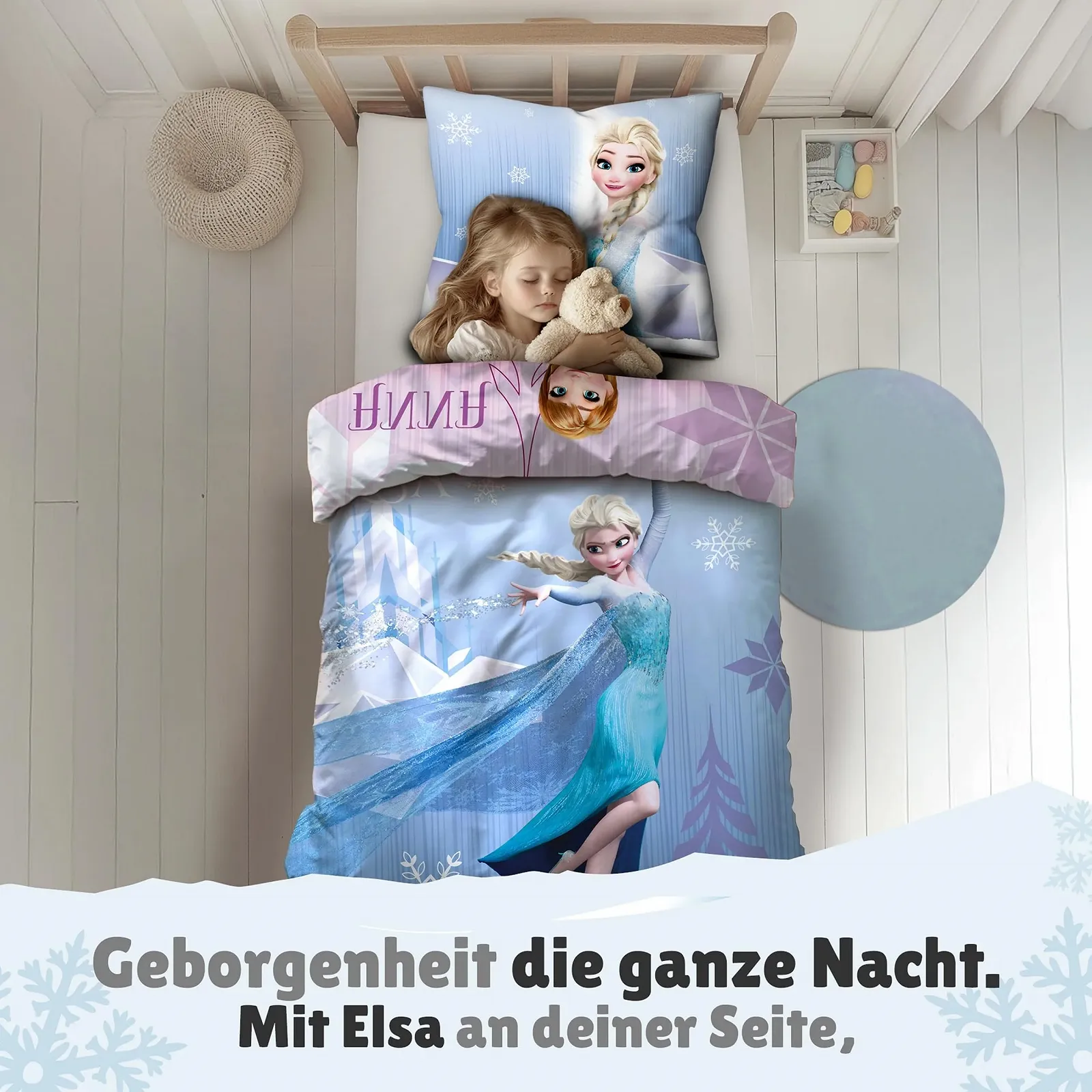 Постельное белье Детское Disney Frozen 135 x 200 см, 80 x 80 см, Зима, Анна и Эльза, 100% Хлопок, Фланель, Молния, фото №2