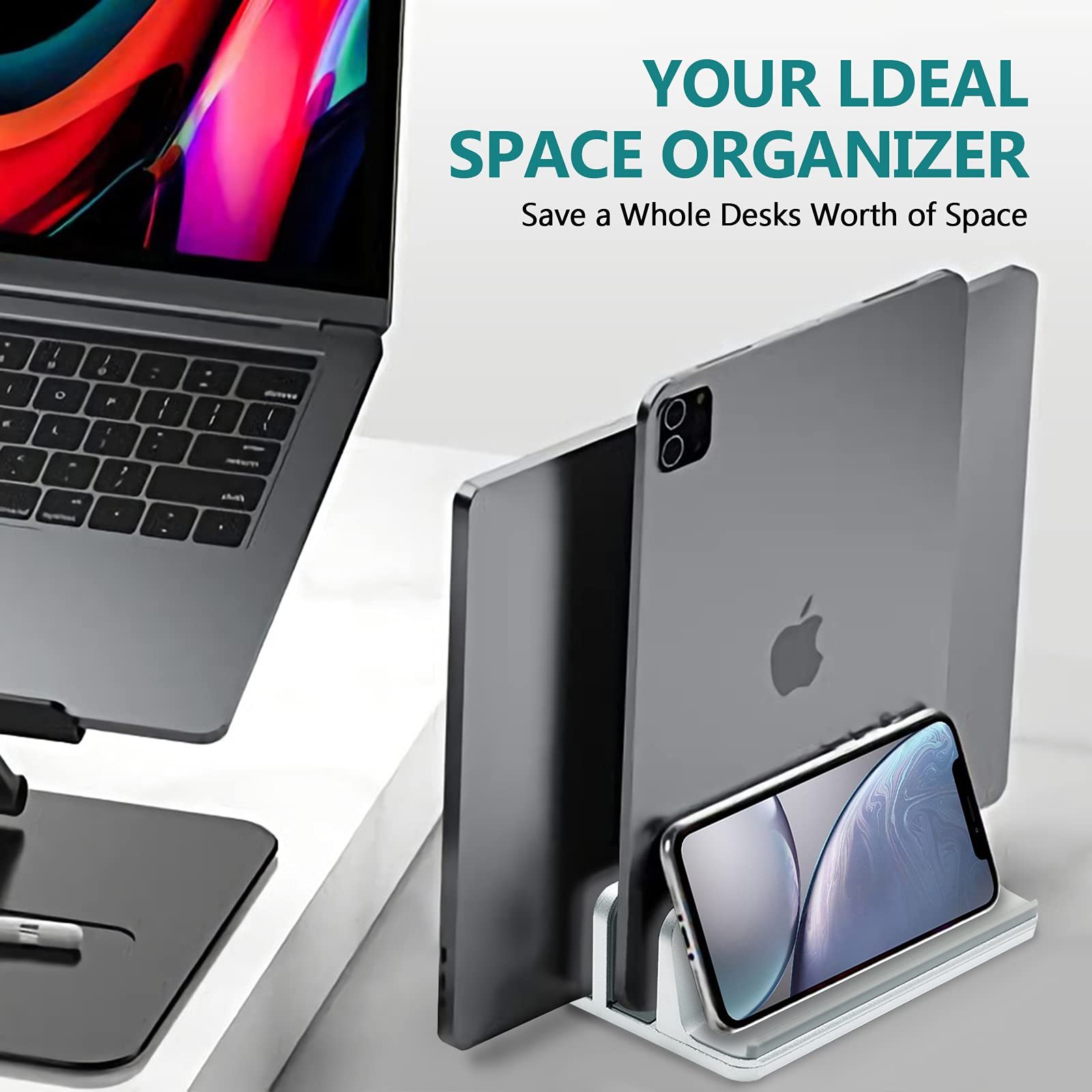 Вертикальная Подставка для Ноутбука Металлическая Двойная Регулируемая 4 Слота Macbook HP Chromebook до 17.5" - Серебристая, фото №7