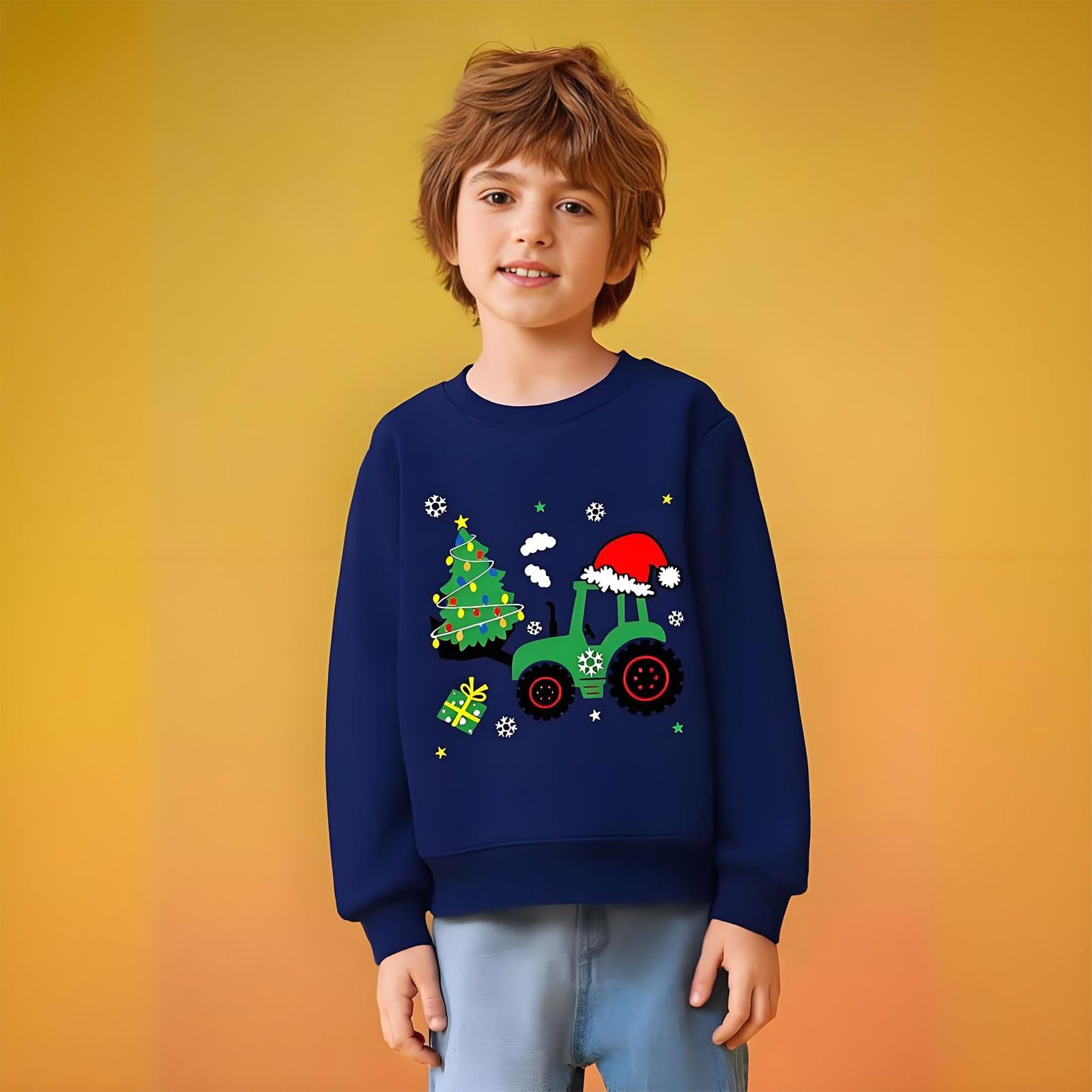 Джемпер Generisch Дитячий Різдвяний Милий Трактор Ялинка Принт, фото №4