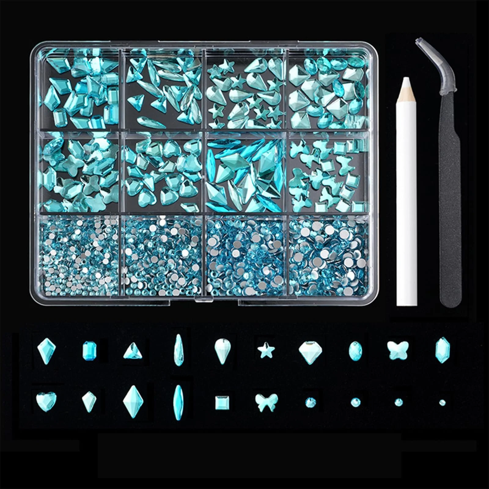 Стразы для ногтей Микс Стилей 12 отделений, плоские камни для украшения акриловых ногтей, фото №1