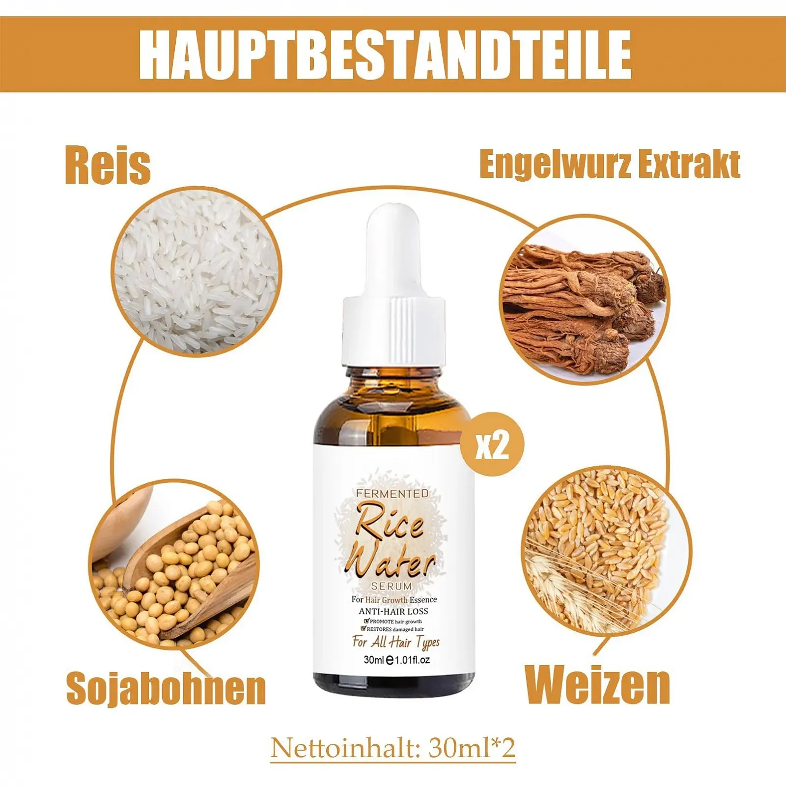 Сироватка для росту волосся EONFAVE Rice Water, 2 шт, для стоншеного волосся, фото №2