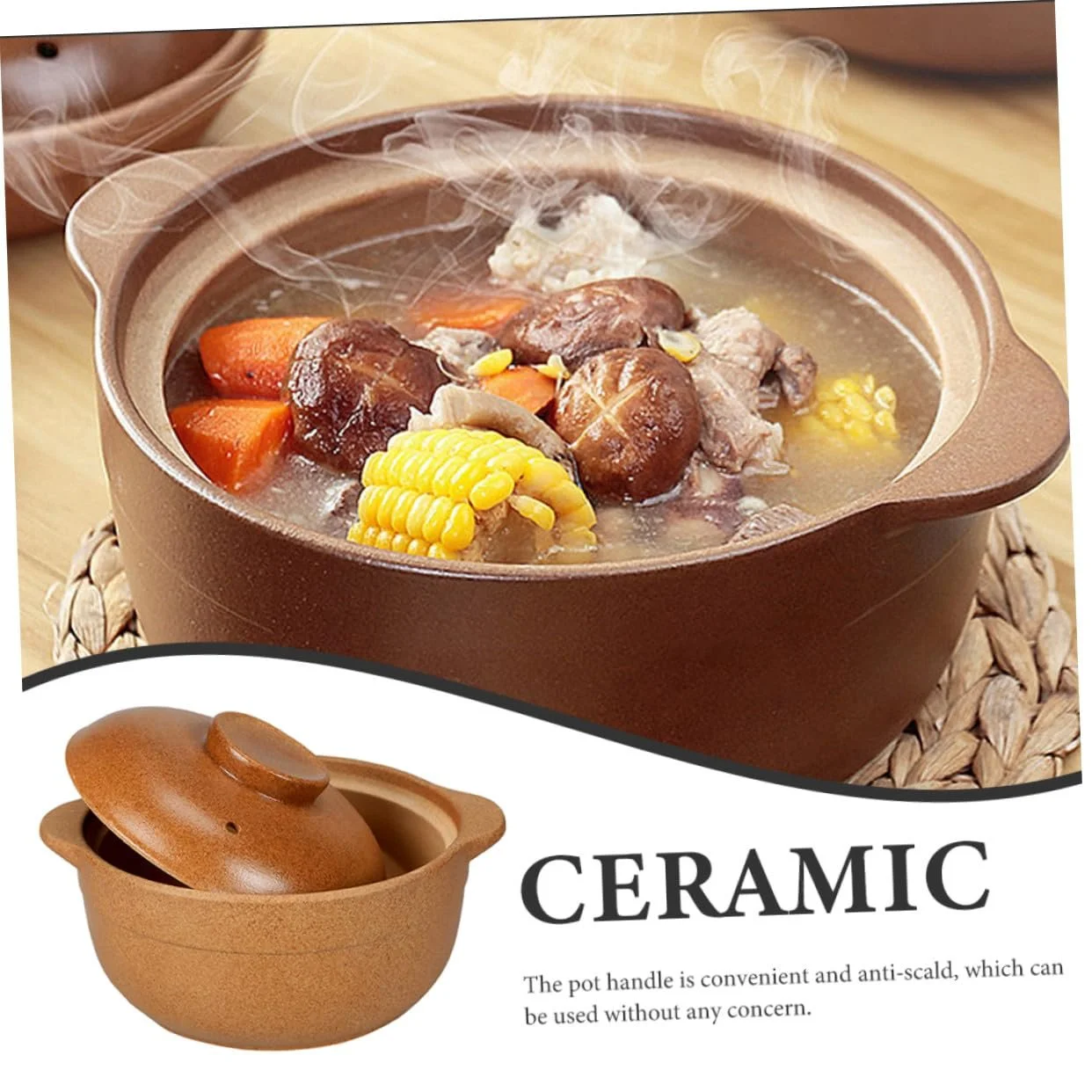 Каструля для тушкування Керамічна 1,6 л з кришкою нековзною ручкою термоізольована, фото №2