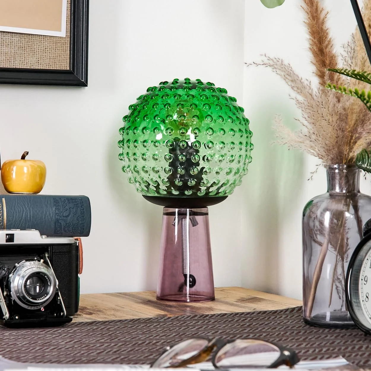 Настільна лампа HOFSTEIN Maiorca скло/метал Ø 16.5 см E27 Зелений/Прозорий/Пурпуровий/Чорний, фото №3