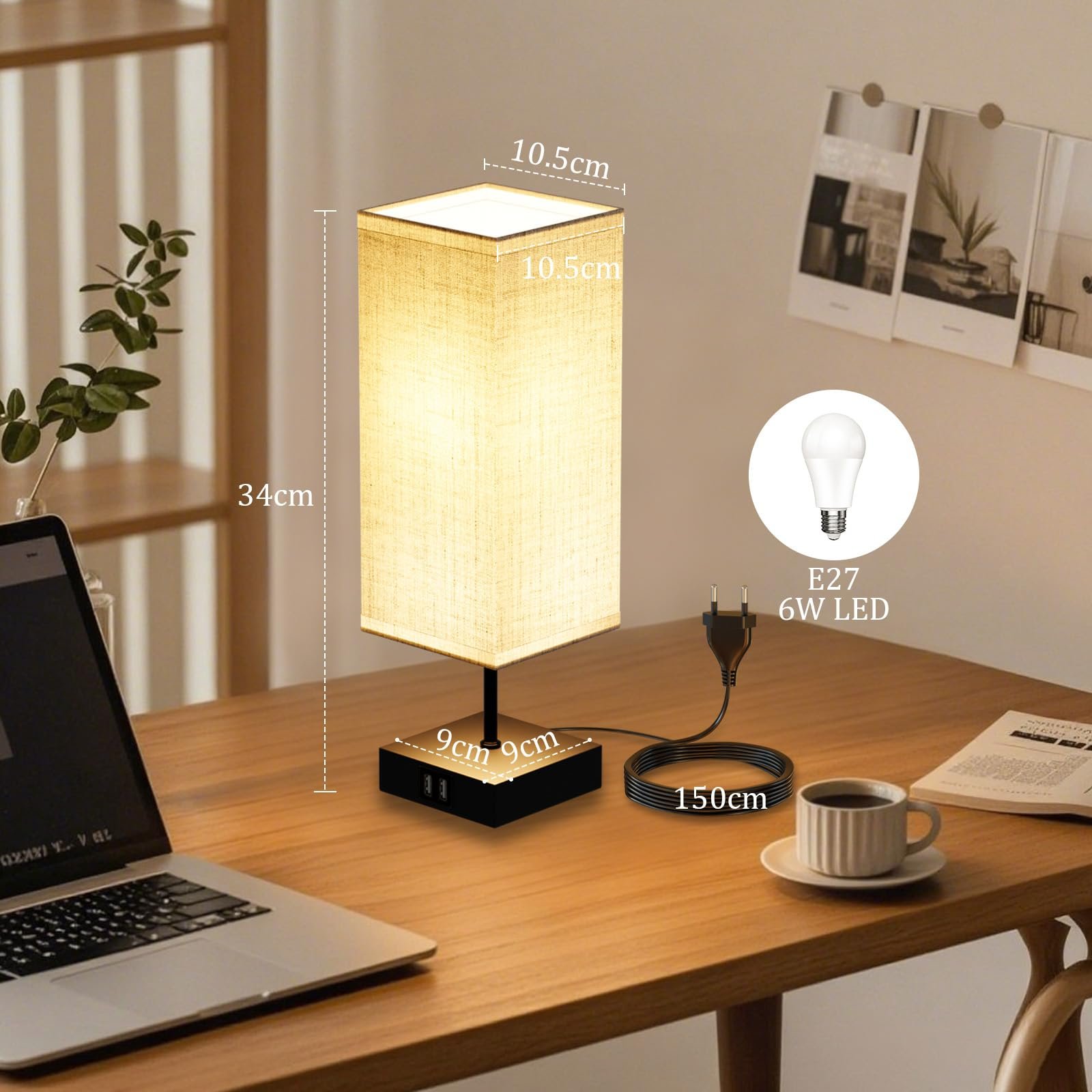 Настільна лампа Сенсорна Димована USB E27 6 Вт 3 колірні температури, фото №5