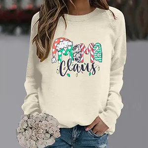 Лонгслив Женский Рождественский Мотив Рождественский Свитер Рождество Без Капюшона Длинный Рукав Рождественский Верх Круглый Вырез Зимняя Рождественская Рубашка synthetic.ua - Фото 1