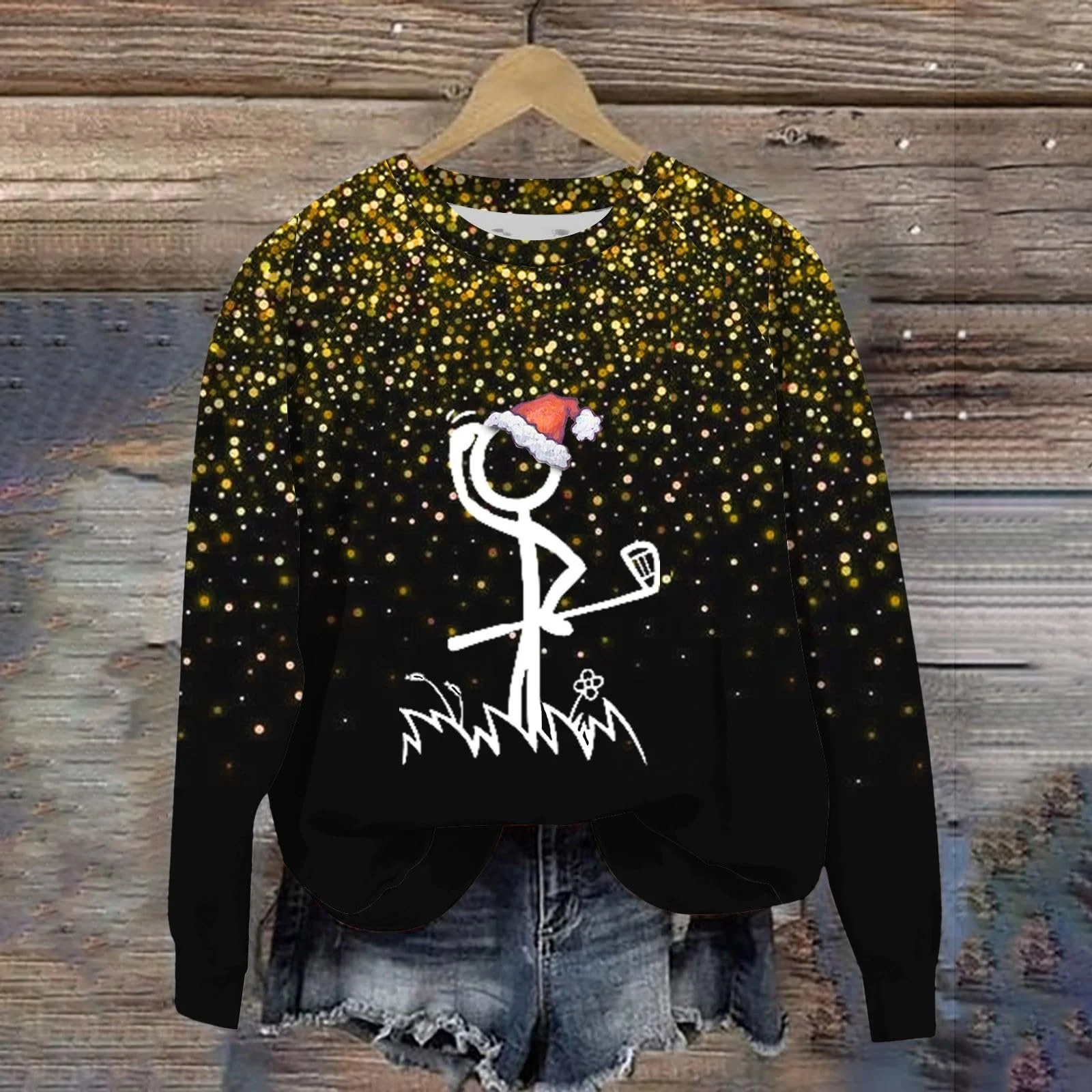Рождественская Блузка Женская с Длинным Рукавом, Рождественский Принт, Элегантная Рождественская Блузка, Женский Пуловер с Длинным Рукавом, Теплый Топ, Блузка Y2k, Хлопковый Рождественский Свитер, Рождественский Наряд, фото №2