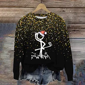 Рождественская Блузка Женская с Длинным Рукавом, Рождественский Принт, Элегантная Рождественская Блузка, Женский Пуловер с Длинным Рукавом, Теплый Топ, Блузка Y2k, Хлопковый Рождественский Свитер, Рождественский Наряд synthetic.ua - Фото 1