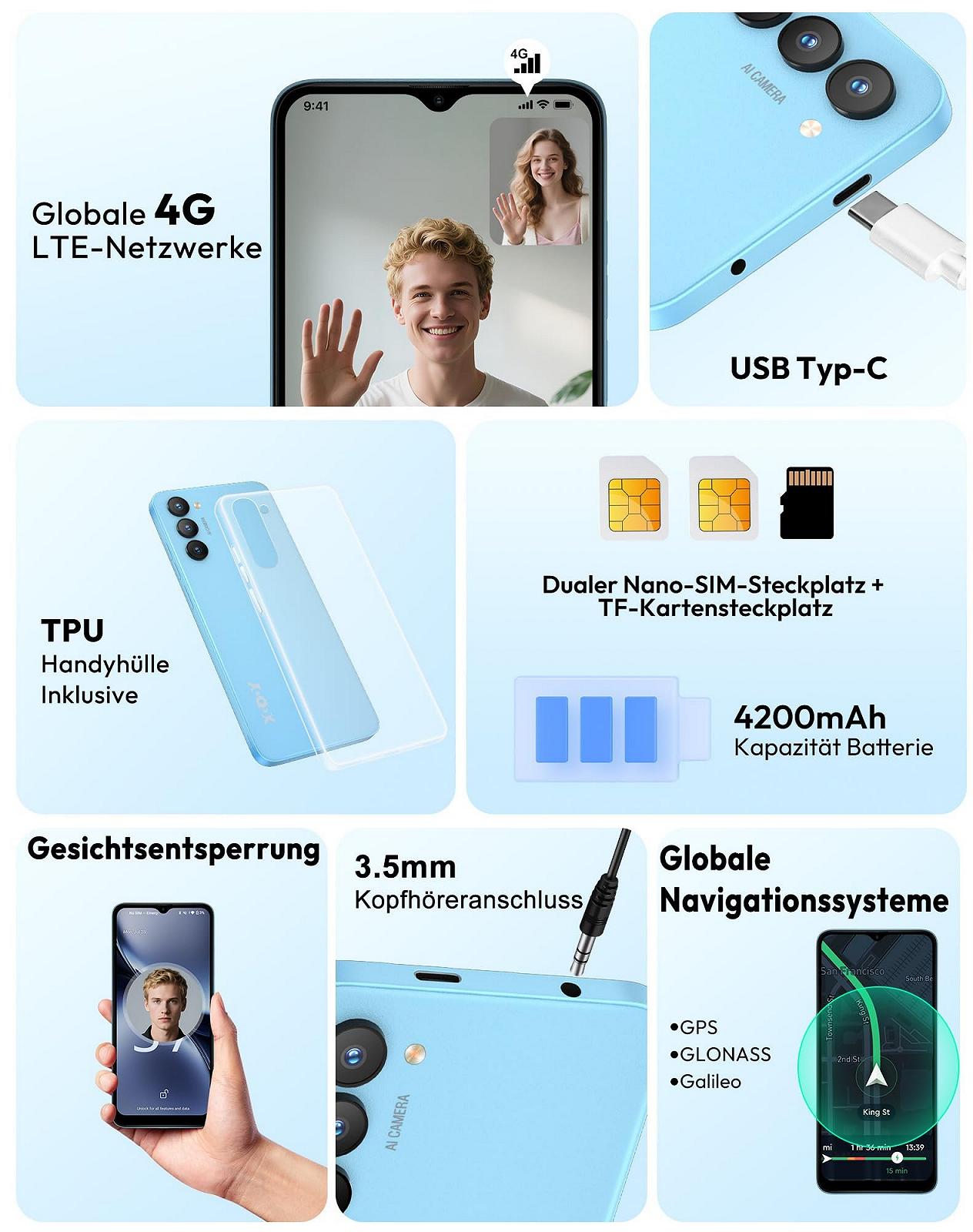 Смартфон XGODY X36 Android 15 Go 7GB/32GB 4200 мАч 13 MP + 5 MP Blue, фото №6