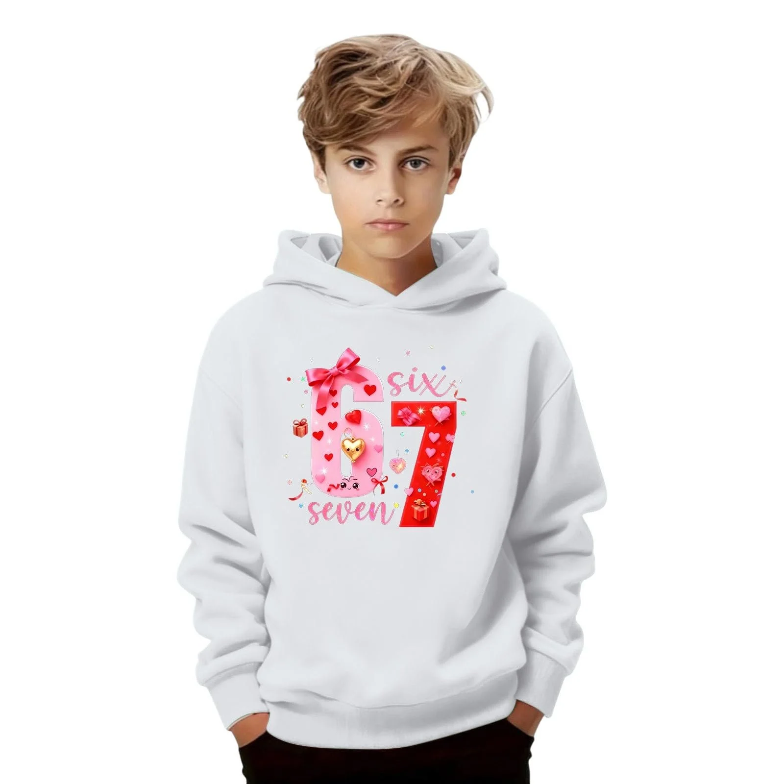 Худи Six Seven 67 Детский Пуловер С Длинным Рукавом Теплый M Принт, фото №4