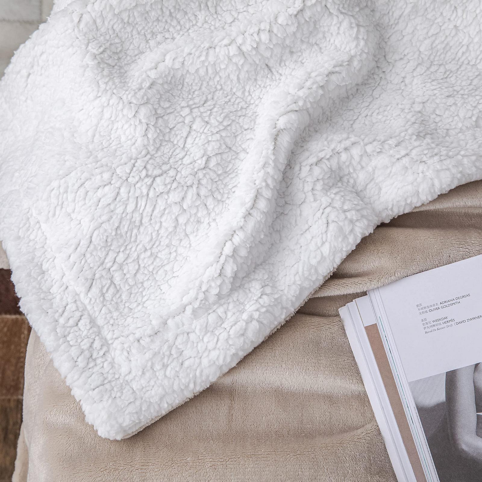 Покривало Mixibaby Sherpa Coral Fluffy, надм'яка та тепла Покривало з фланелевого флісу, 150 см x 200 см, бежева, фото №6