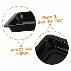 Противень для выпечки прямоугольный эмалированный глубокий для мяса рыбы и овощей Черный synthetic.ua - Фото 1