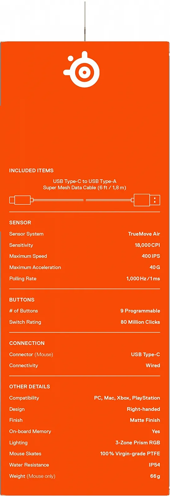 Мышь игровая SteelSeries Aerox 5 RGB, с отверстиями в поверхности, сверхлегкая, водоотталкивающая, оптический датчик TrueMove Air 18000 DPI, фото №13