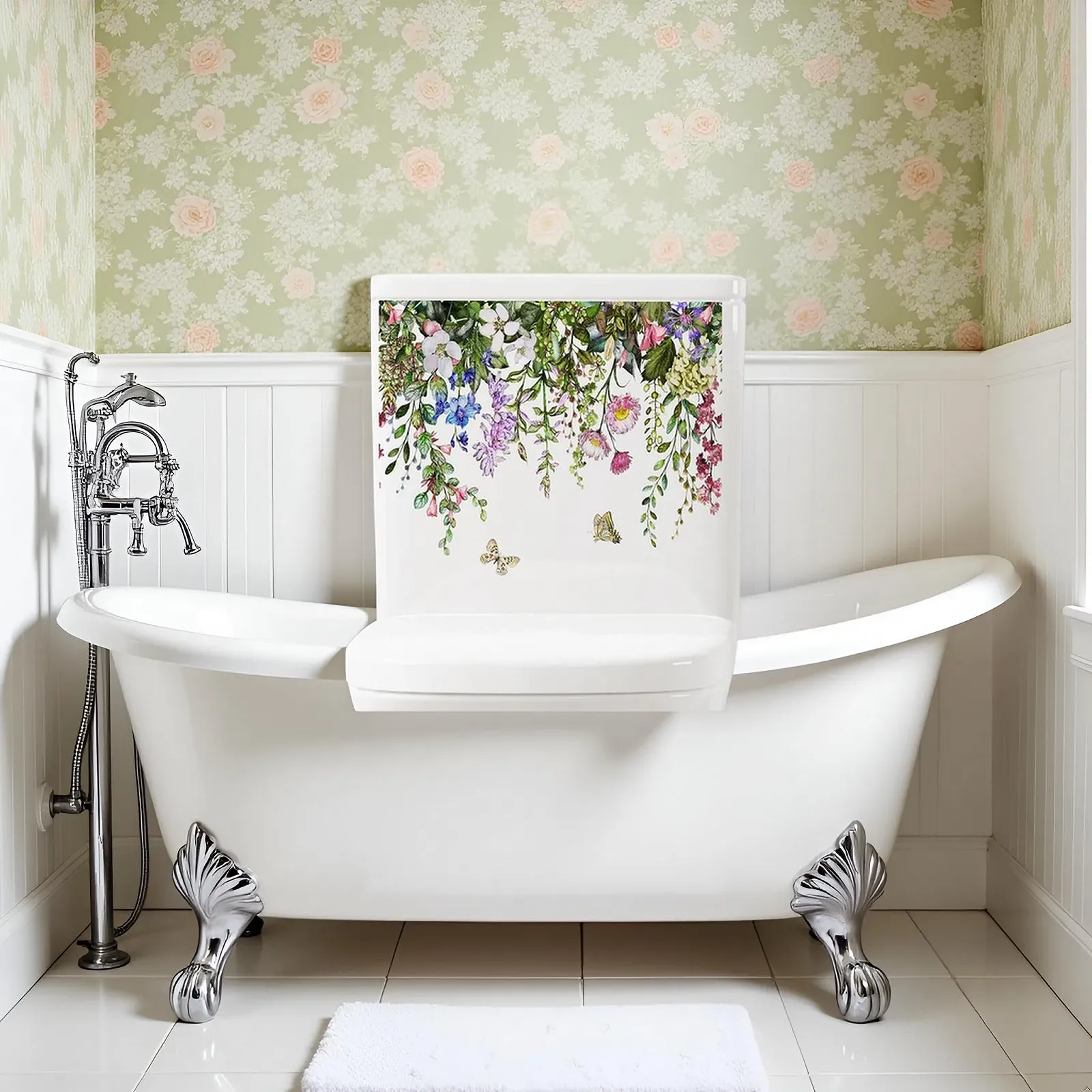 Наклейка для туалету Зелене листя квітів Самоклеюча Floral, фото №9 Наклейка для туалету Зелене листя квітів Самоклеюча Floral, фото №9