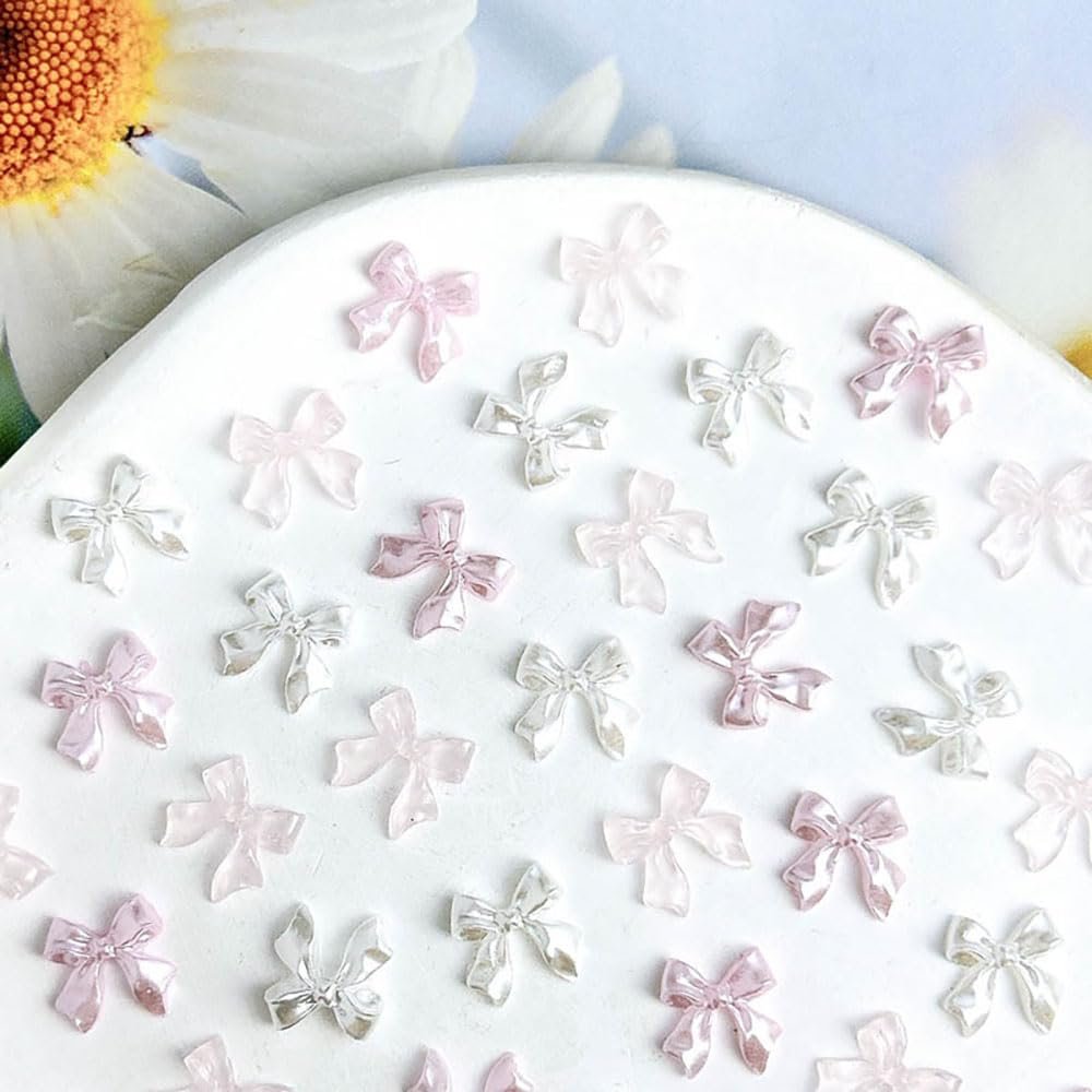 Украшения для ногтей Бантики 60 шт Белый Розовый Прозрачно-розовый, фото №4