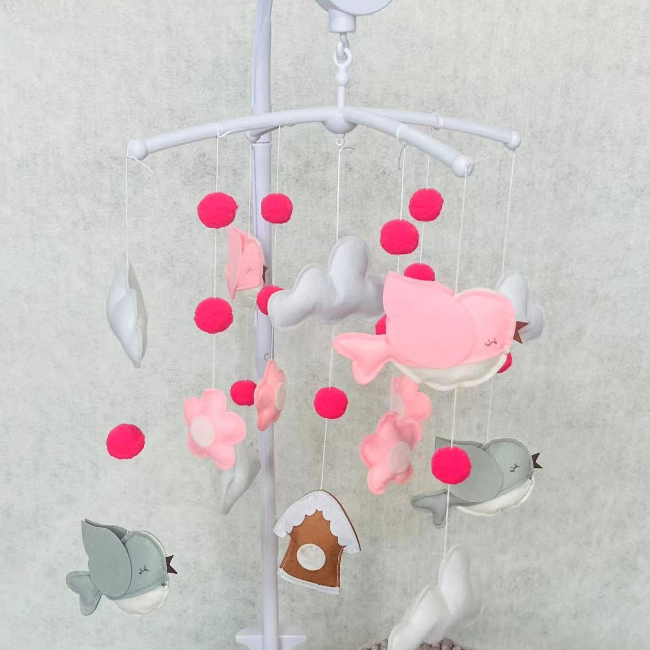 Мобиль для младенцев Pink Bird Детская Кровать, Мобильный Пеленальный Столик, Мобильная Деревянная Ветряная Звоночка, Мобильные Детские Ветряные Колокольчики с Фетровыми Шариками, Декор Для Детской, Подарок Для Новорождённого, фото №3