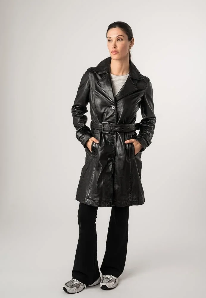 Тренч Жіночий Mauritius Шкіряний Наппа з Ягняти Чорний, фото №2
