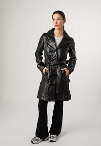 Тренч Жіночий Mauritius Шкіряний Наппа з Ягняти Чорний synthetic.ua - Фото 1