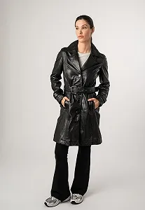 Тренч Жіночий Mauritius Шкіряний Наппа з Ягняти Чорний synthetic.ua - Фото 1