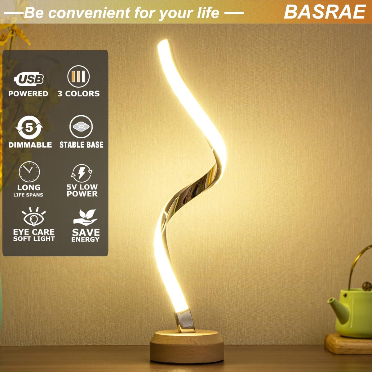 Настільна лампа Spiral Modern LED 3 Colour Temperatures Dimmable Wood, фото №7