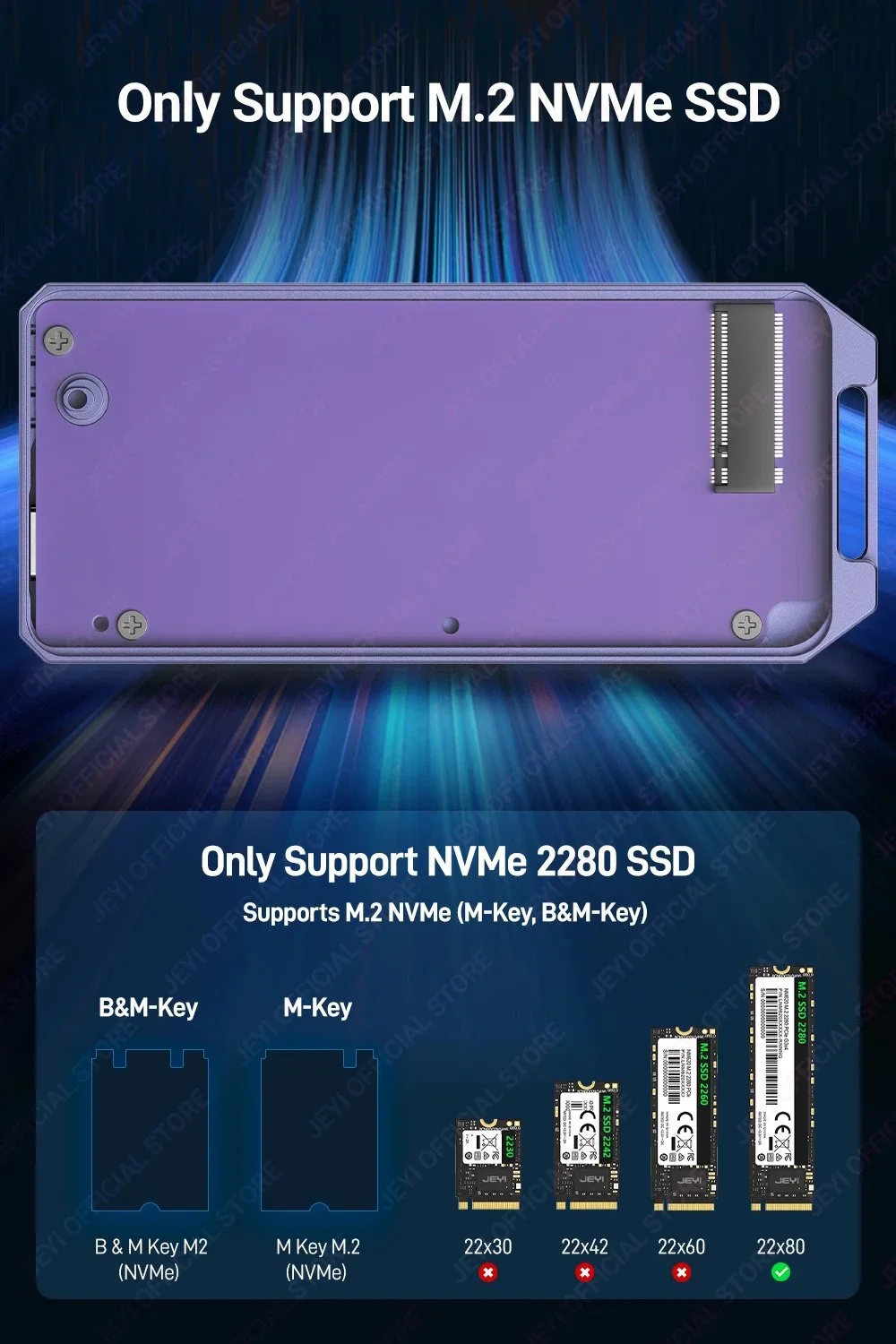 Внешний карман JEYI Fan 40Gbps M.2 NVMe SSD to USB4.0, Thunderbolt 4 Violet, фото №11 Внешний карман JEYI Fan 40Gbps M.2 NVMe SSD to USB4.0, Thunderbolt 4 Violet, фото №11