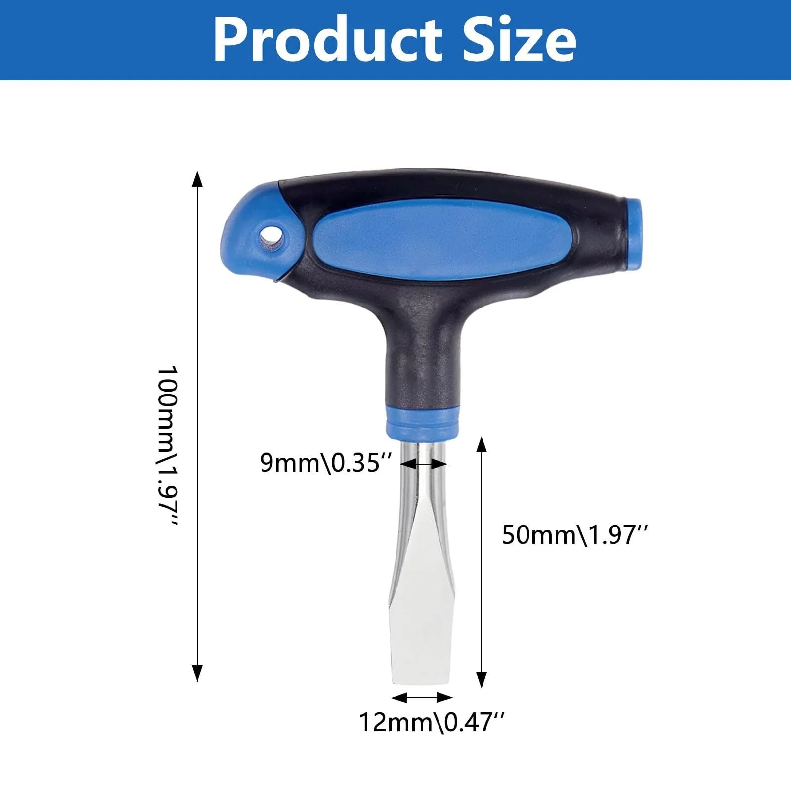 Викрутка шліцова 12 мм з T-подібною рукояткою вуглецева сталь Синій Чорний, фото №2