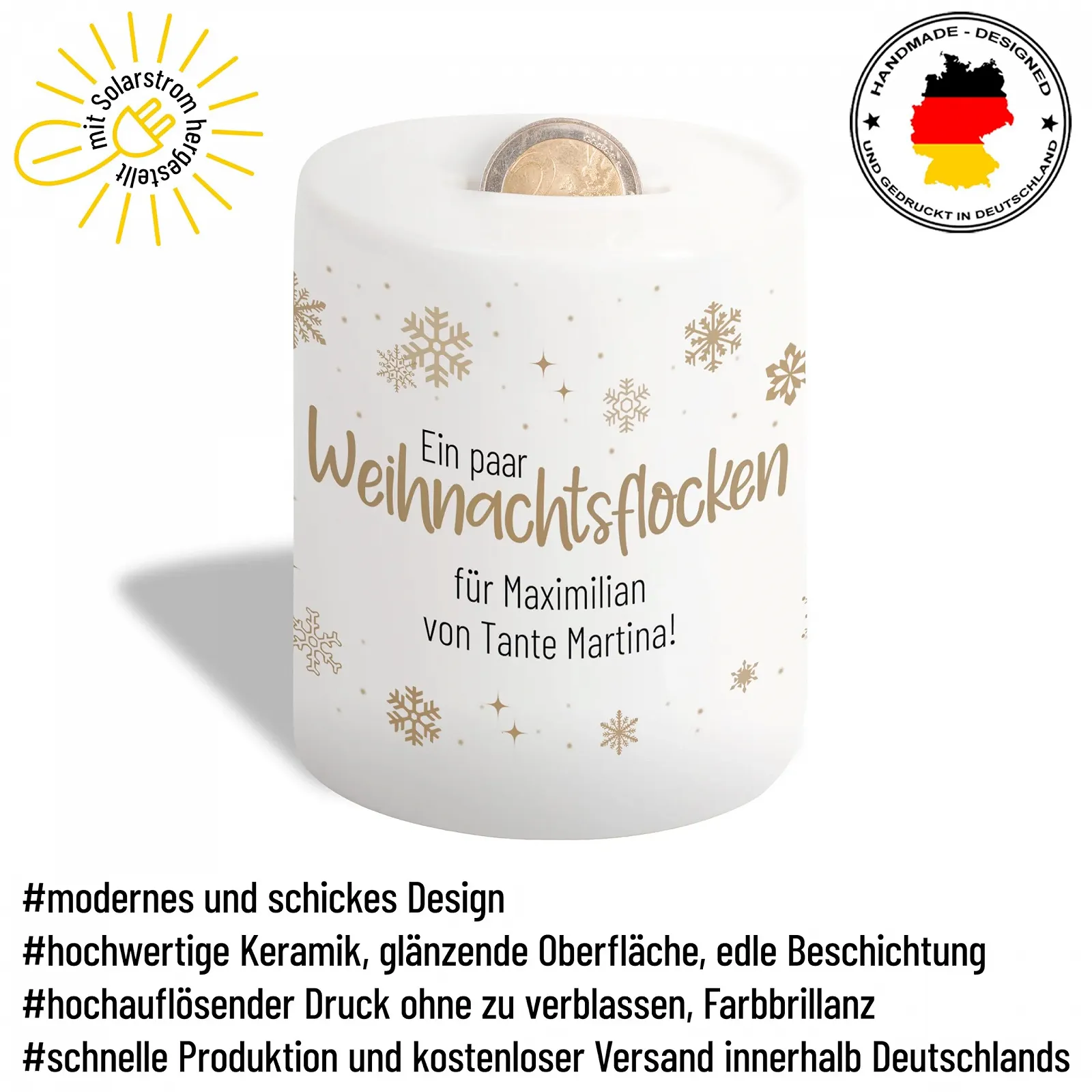 Скарбничка A Pair of Christmas Flakes Персоніфікована Керамічна з гномом, фото №3