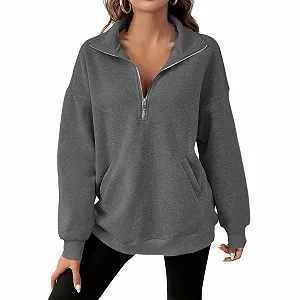 Женский свитшот с круглым вырезом, полумолнией, большой худи, свитшоты на четверть молнии 2025, осенняя одежда, зимняя одежда с карманом для кемпинга - Фото 1