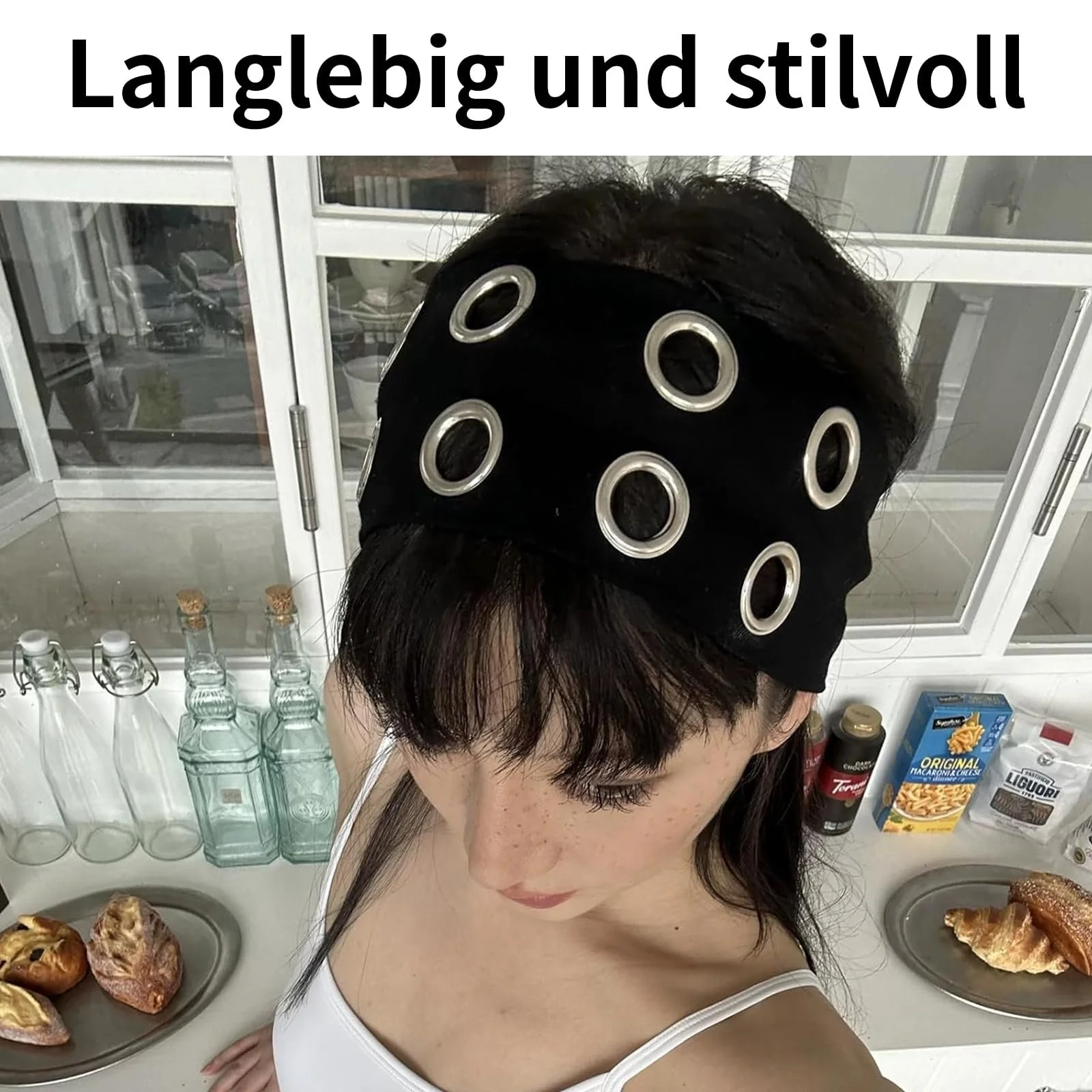 Пов'язка на голову Y2K Punk з порожнистими люверсами Чорний, фото №4