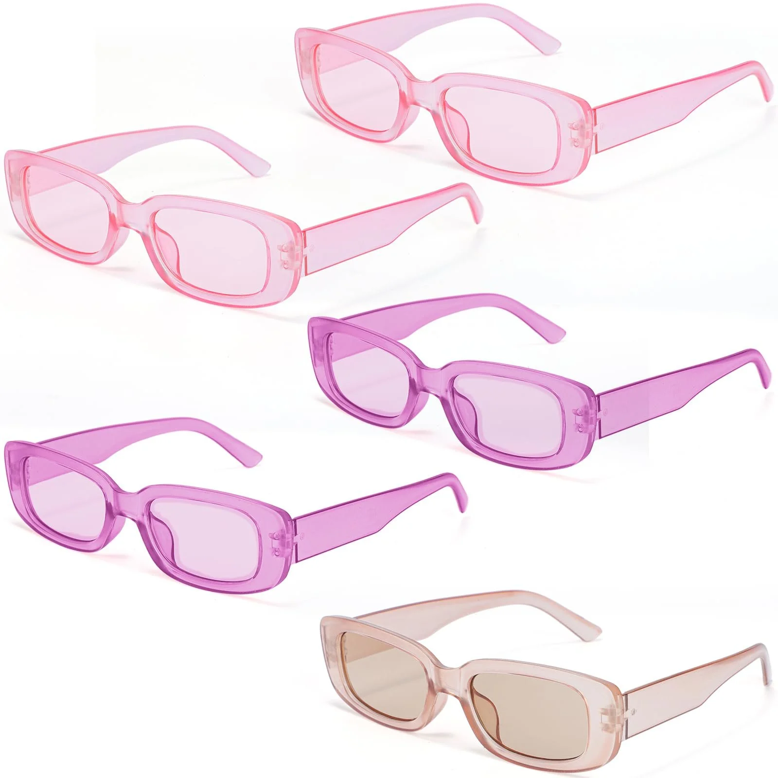 Вінтажні сонцезахисні окуляри Risipu, 5 шт., прямокутні, рожеві, фіолетові, зелені, фото №1