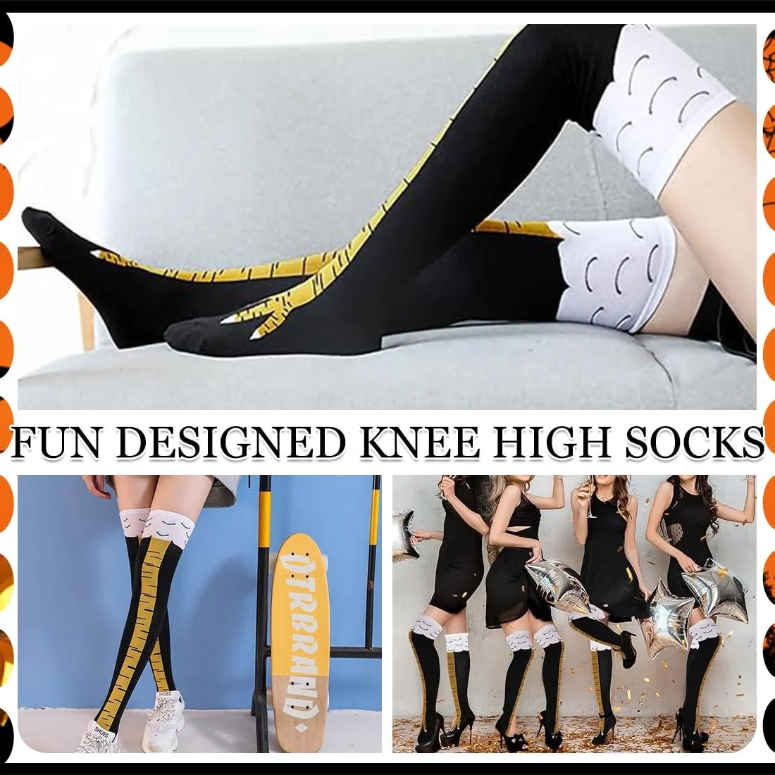 Женские гольфы 2 пары Желтые носки до колена с куриной лапой, фото №5