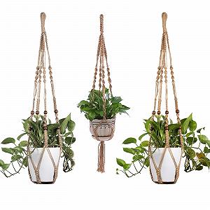 Тримачі для вазонів макраме набір 3 шт. бавовняна мотузка 88/90/92 см Коричневий - Фото 1