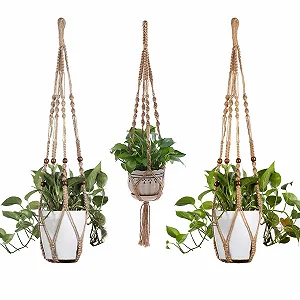 Тримачі для вазонів макраме набір 3 шт. бавовняна мотузка 88/90/92 см Коричневий - Фото 1