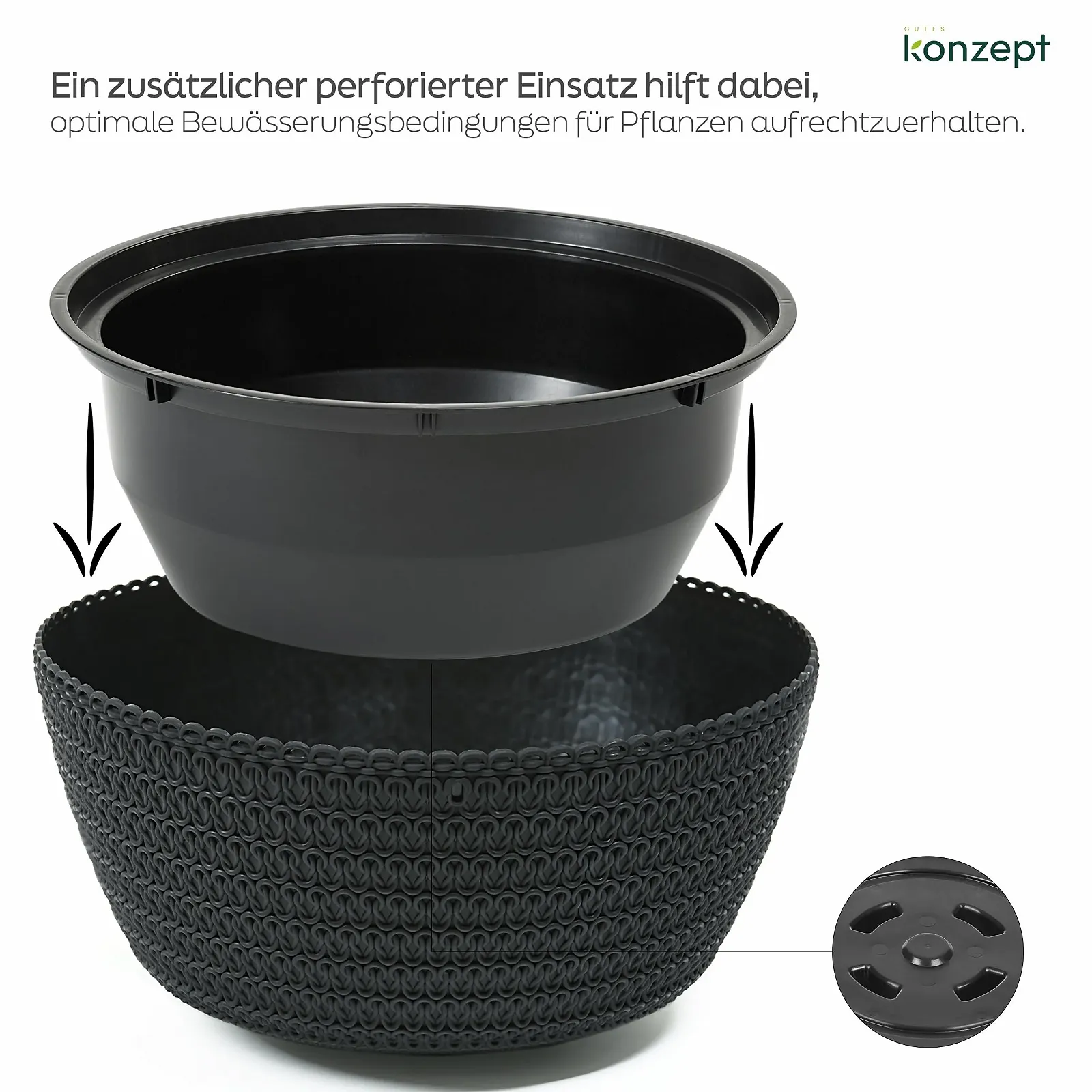 Підвісний кошик KONZEPT з візерунком плетіння діаметр 30 см Антрацит, фото №5 Підвісний кошик KONZEPT з візерунком плетіння діаметр 30 см Антрацит, фото №5