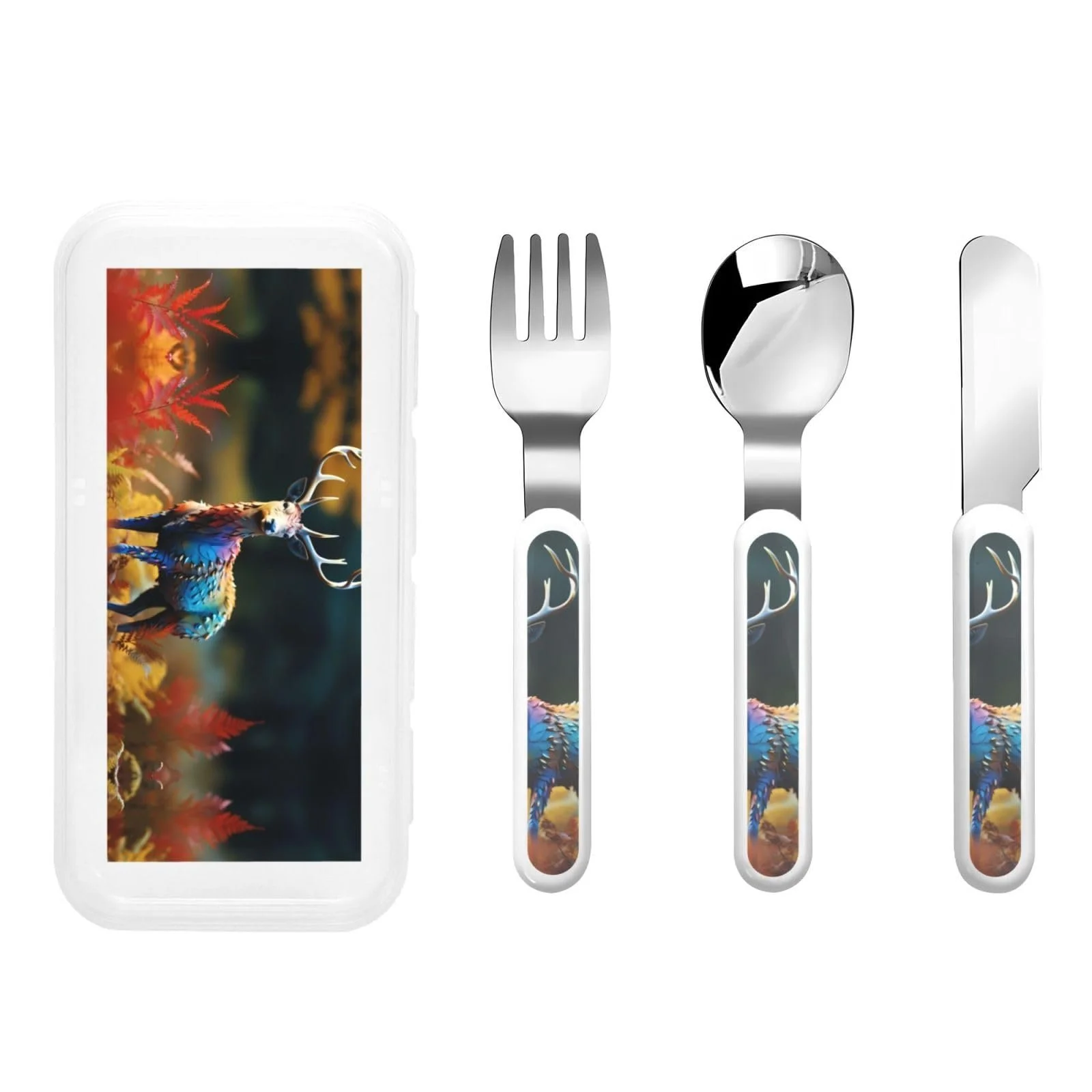 Дитячий набір столових приборів з малюнком лося, три предмети, фото №1 Дитячий набір столових приборів з малюнком лося, три предмети, фото №1