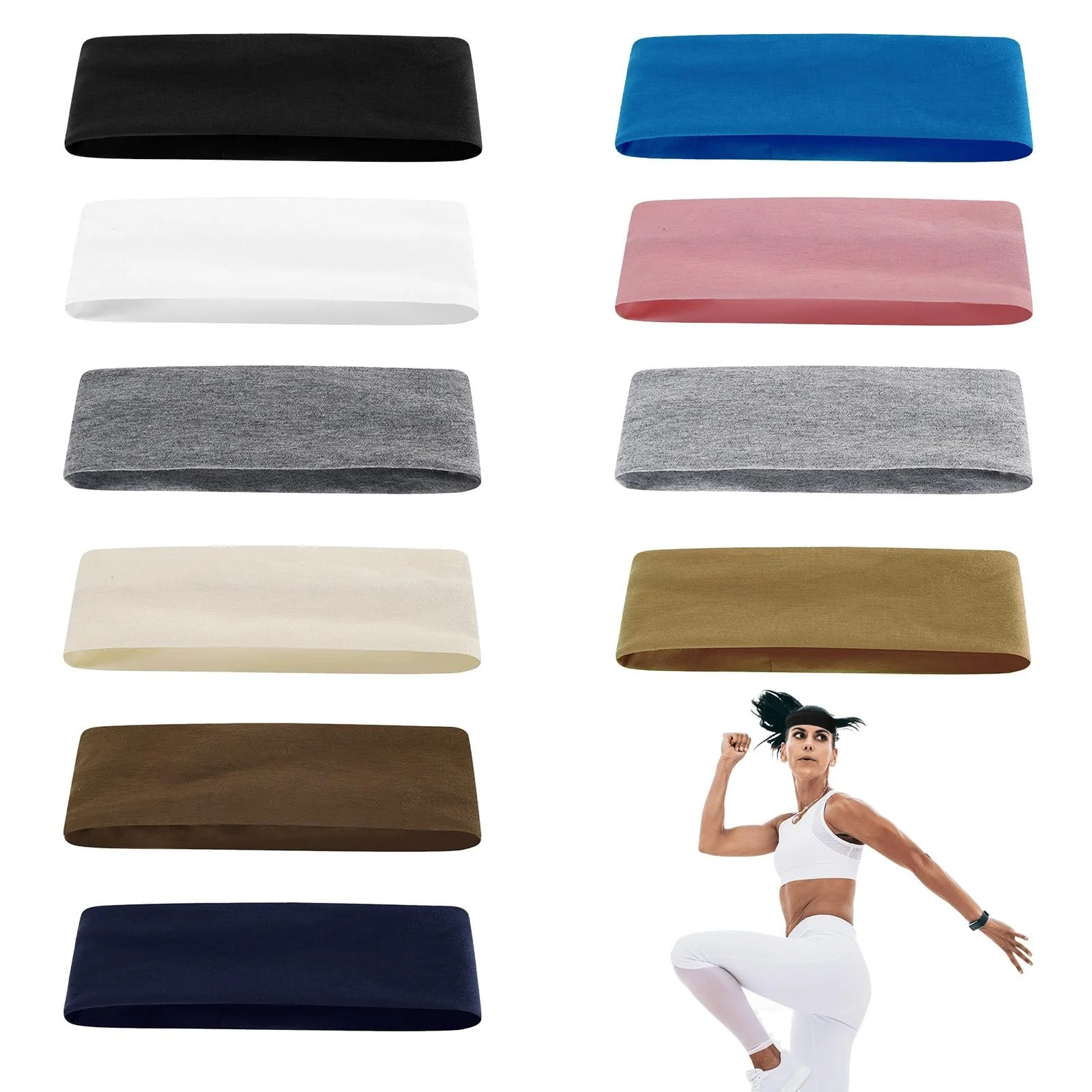 Набір з 10 спортивних пов'язок для волосся Еластична, фото №1 Набір з 10 спортивних пов'язок для волосся Еластична, фото №1