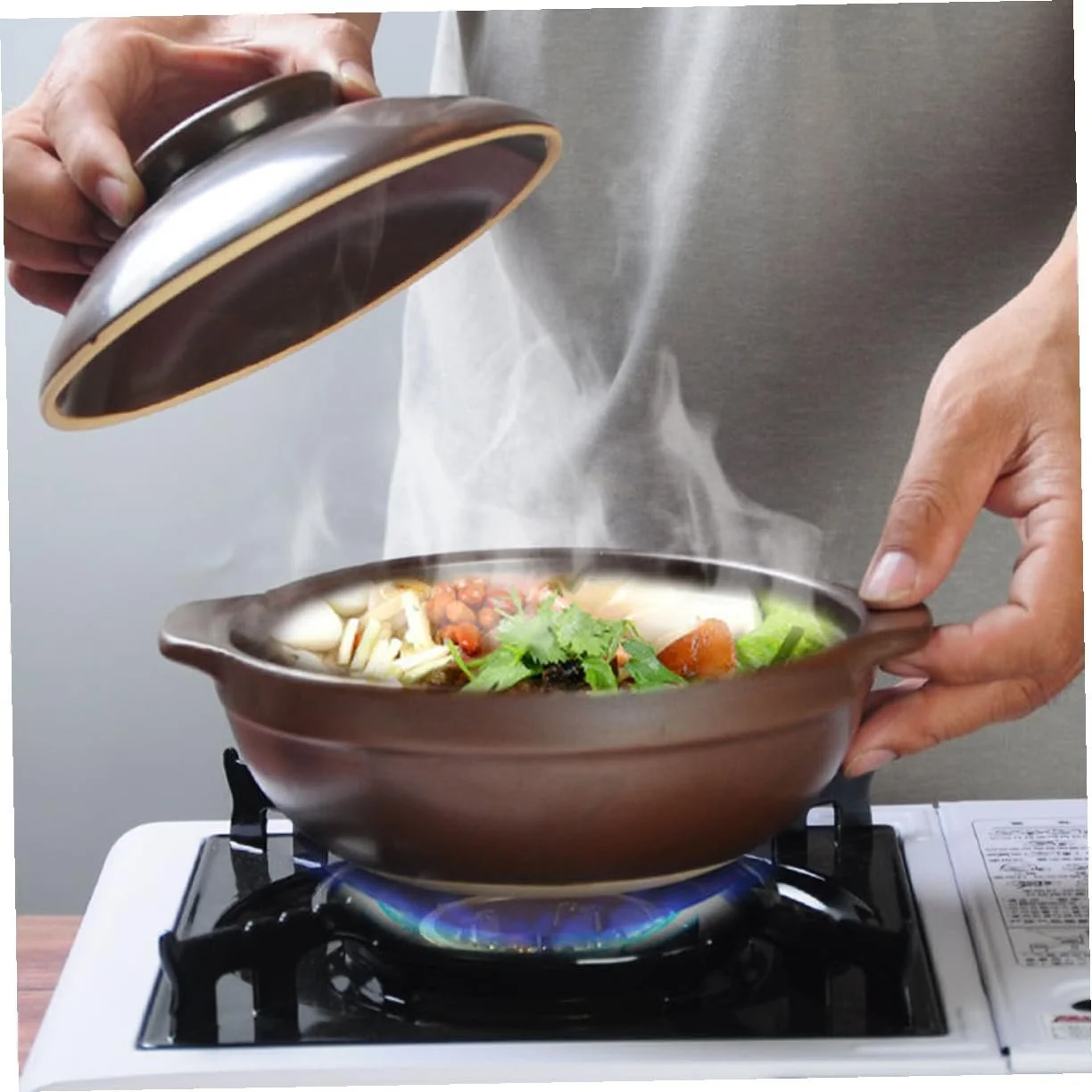 Керамічна каструля OUNONA велика термостійка традиційна кам'яна для газових плит, фото №3