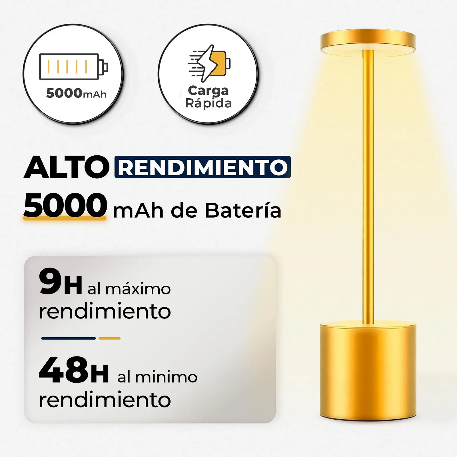 Настільна лампа LED Бездротова 3 режими USB Акумуляторна Золота, фото №4