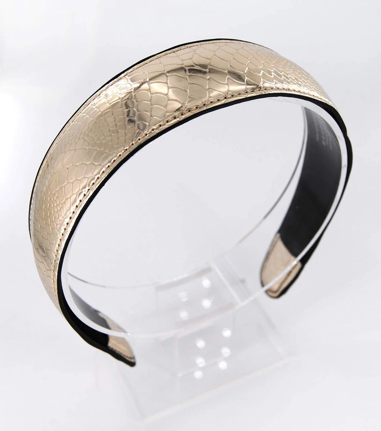 Обруч Шкіряний axy HRK3 З крокодиловим візерунком Золотий, фото №4