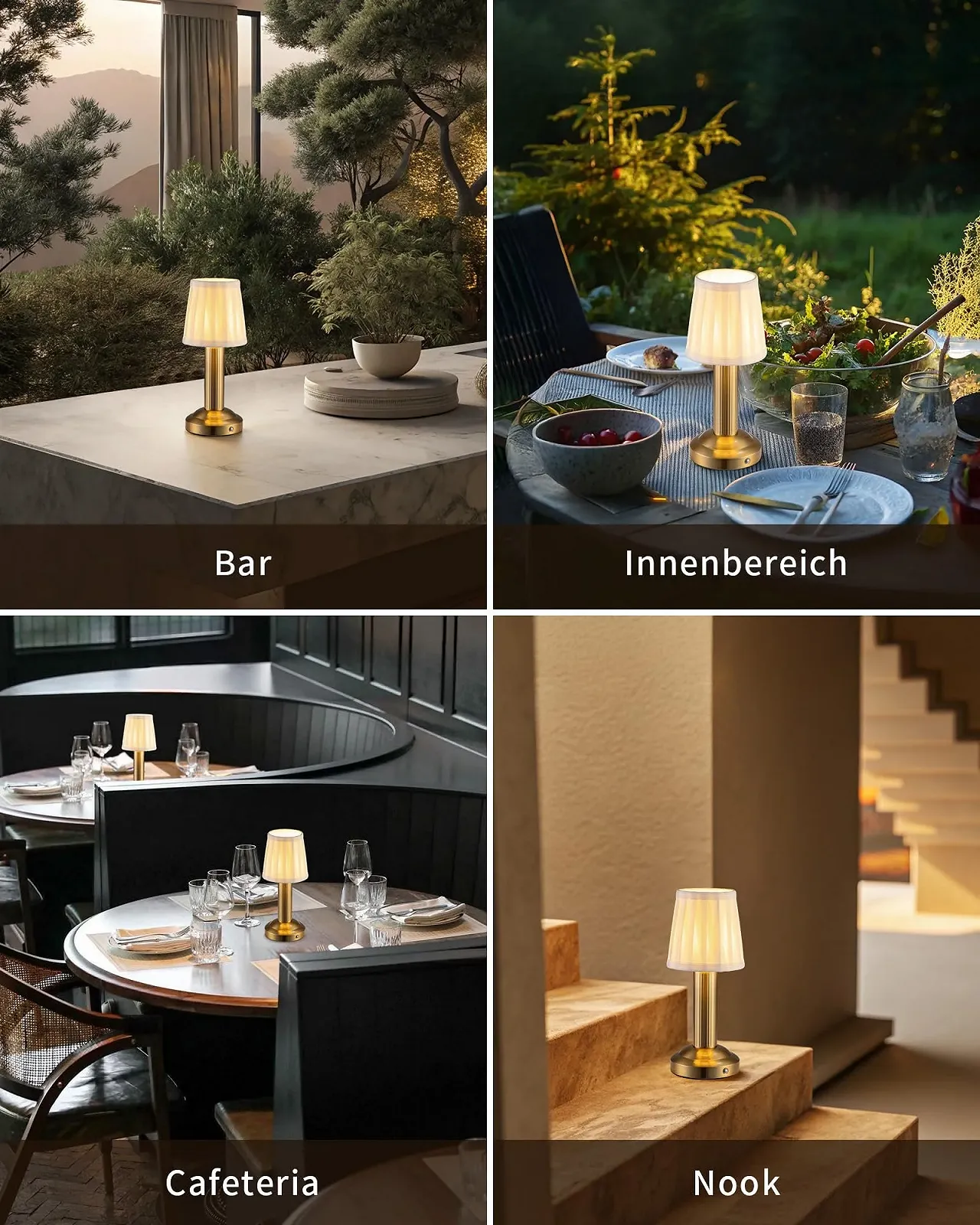 Настільна лампа LED Wireless 4000 мАг Димер Тканинний абажур Сенсорна Золота (2 шт), фото №6