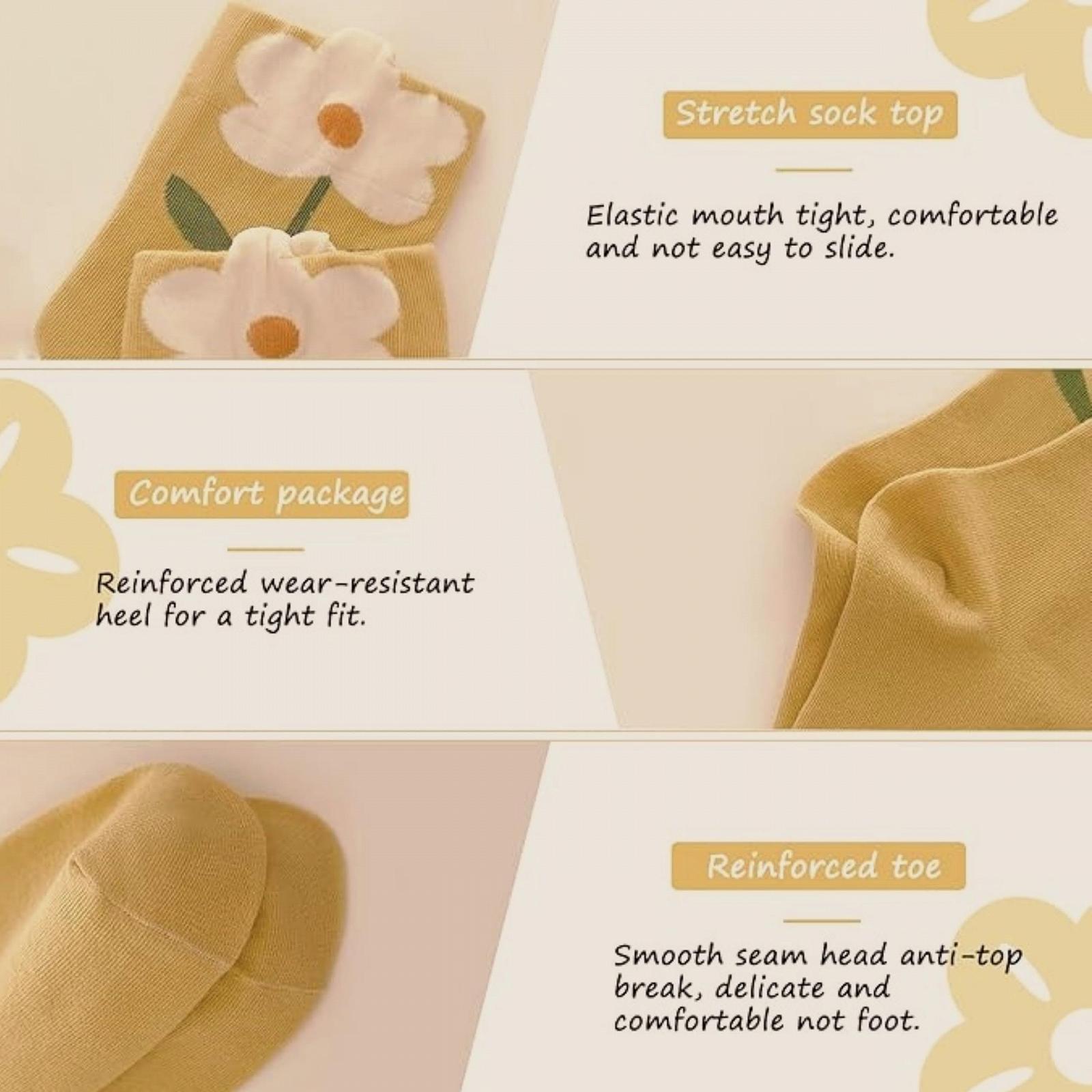 Женские носки, 5 пар цветных забавных длинных носков, винтажные хлопковые носки, мягкие носки с вышивкой цветов, дышащие эластичные носки с цветочным узором, для женщин и девушек, фото №7