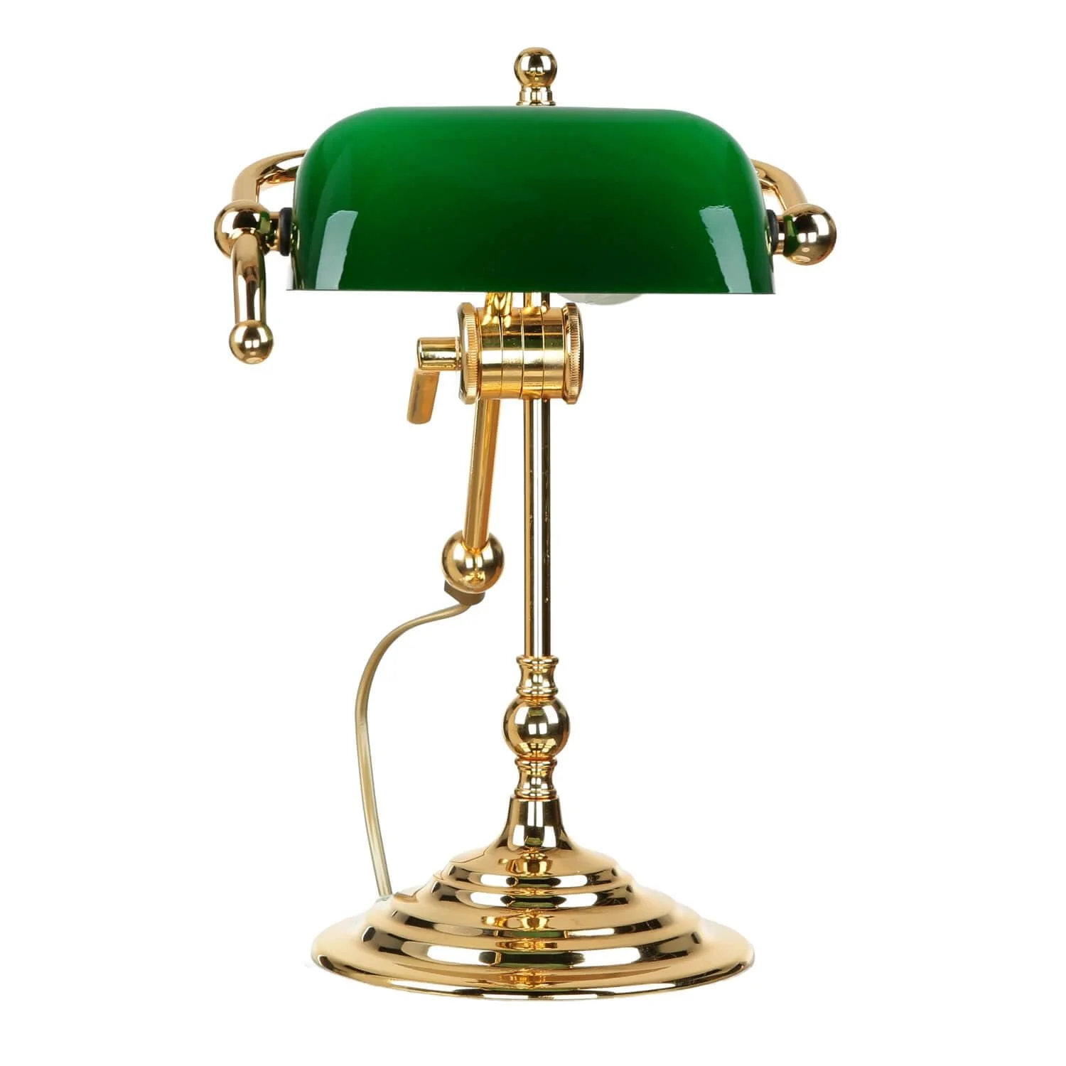 Настільна лампа Licht-Erlebnisse Banker Lamp латунь скло 32 см E14 24 карати позолота Art Nouveau Зелено-золотистий, фото №3