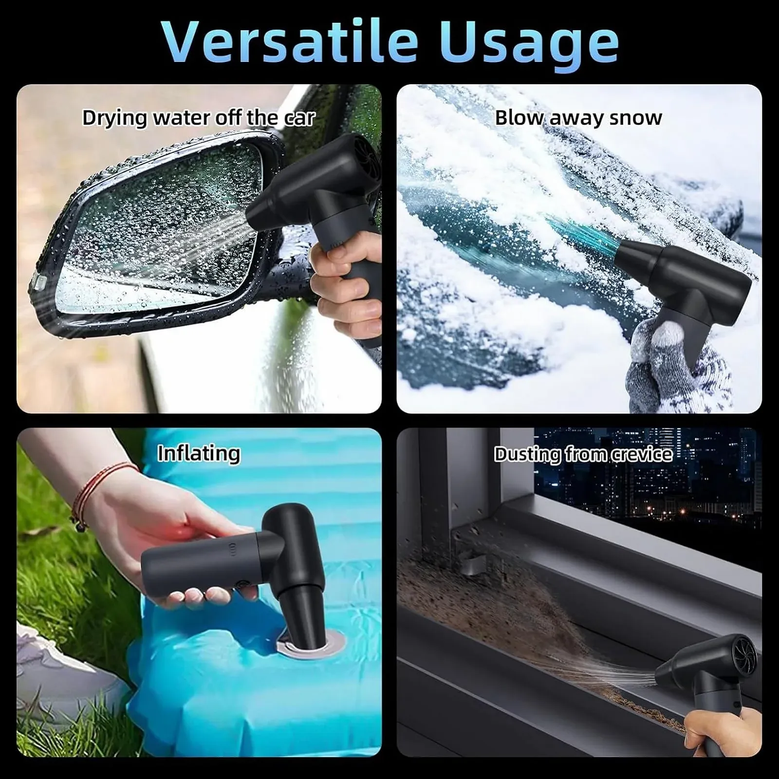 Електрична повітродувка 180 000 RPM 3 насадки 3 швидкості портативна для чищення ПК та авто, фото №7