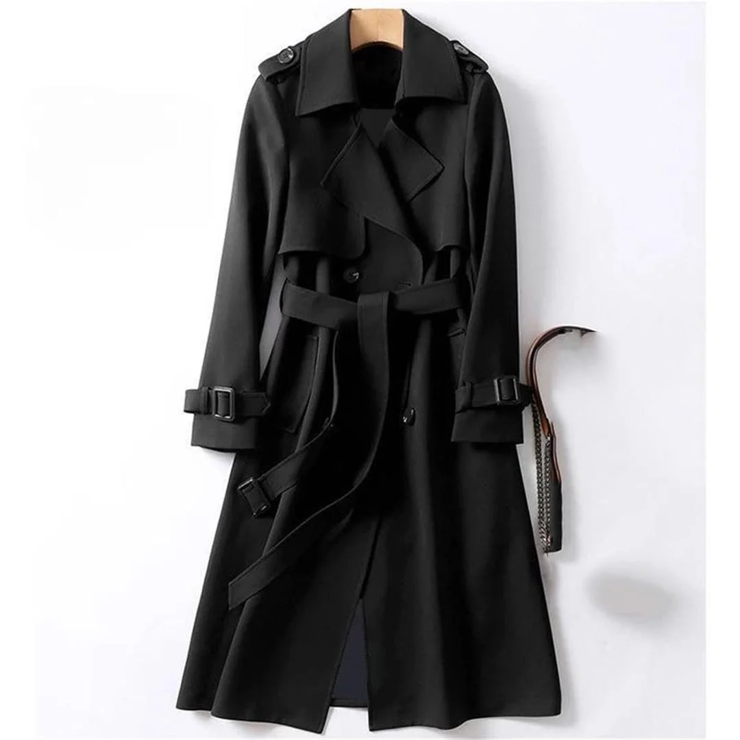 Тренч У британському стилі однотонний з лацканами з довгими рукавами на ґудзиках з поясом на підкладці, фото №2 Тренч У британському стилі однотонний з лацканами з довгими рукавами на ґудзиках з поясом на підкладці, фото №2