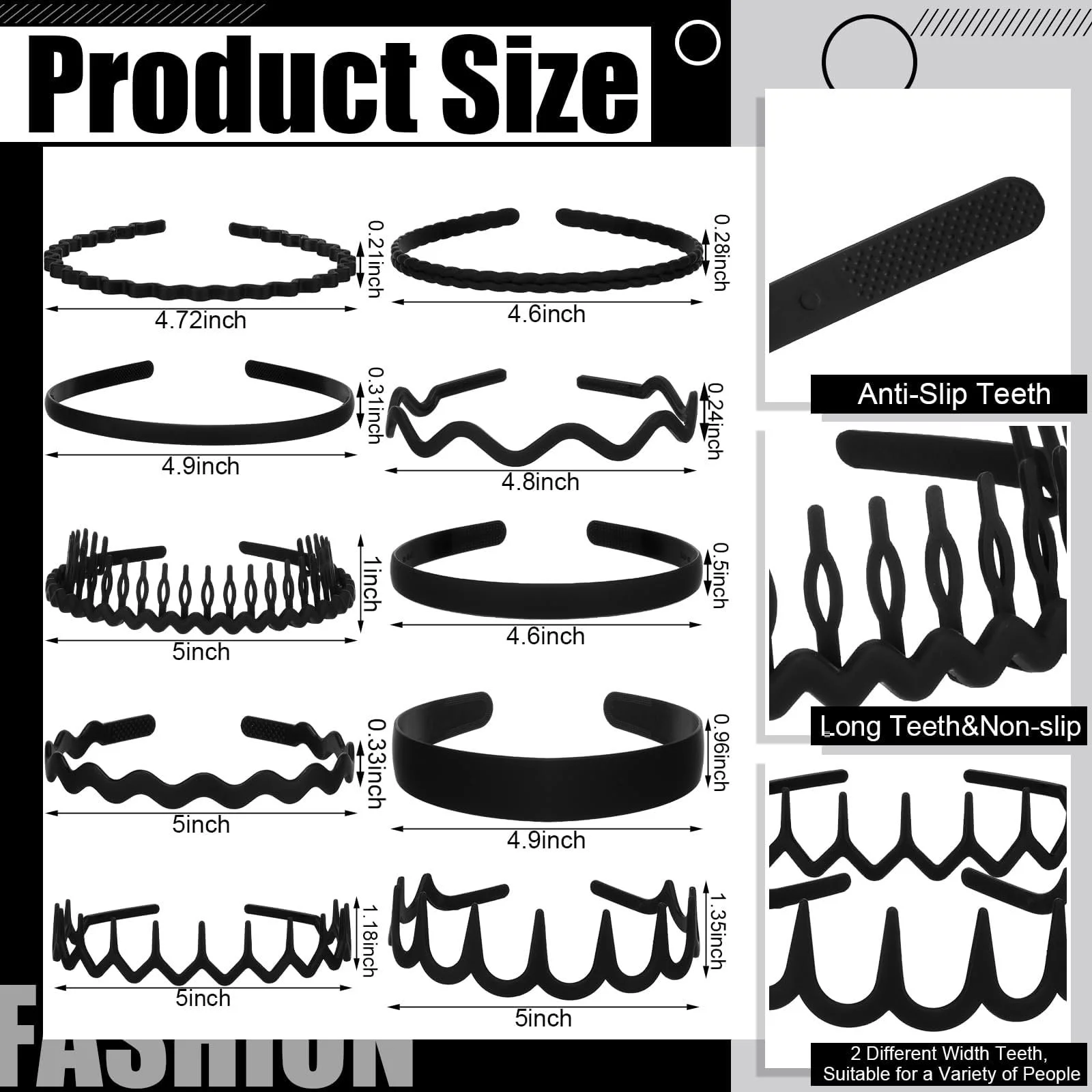 Набір з 10 Чорних Обручів для Волосся для Жінок, фото №2