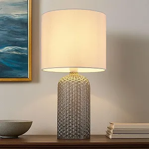 Настольная лампа серая стеклянная текстиль 50 см E27 synthetic.ua - Фото 1