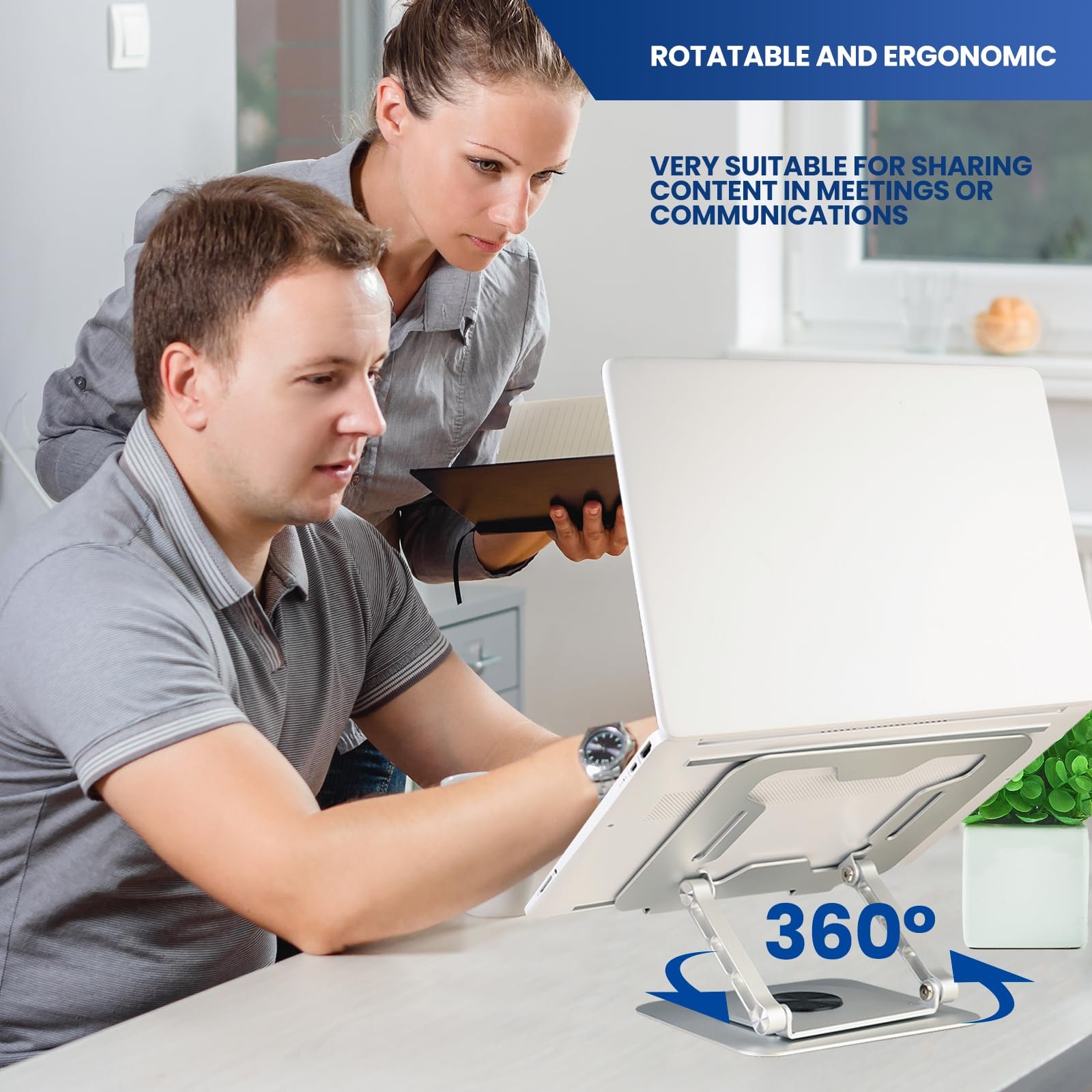 Підставка для ноутбука Ewent з основою, що обертається на 3600, з алюмінієвого сплаву, регульована по висоті, вентильована, регульована ергономічна, фото №3